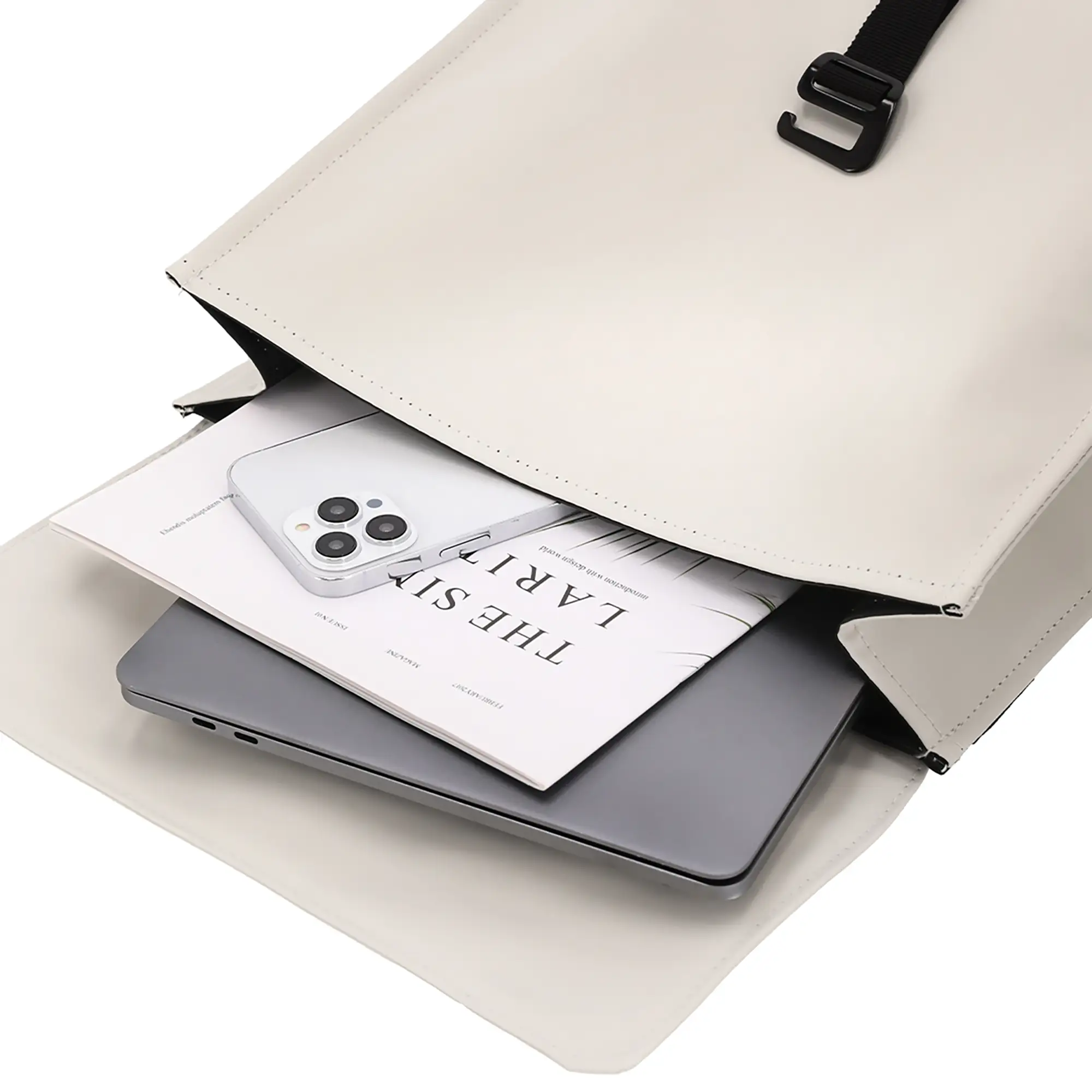 Rugzak Sem - PU | Laptopvak 14” | Gewatteerd | Gespsluiting | Met Trolleyband