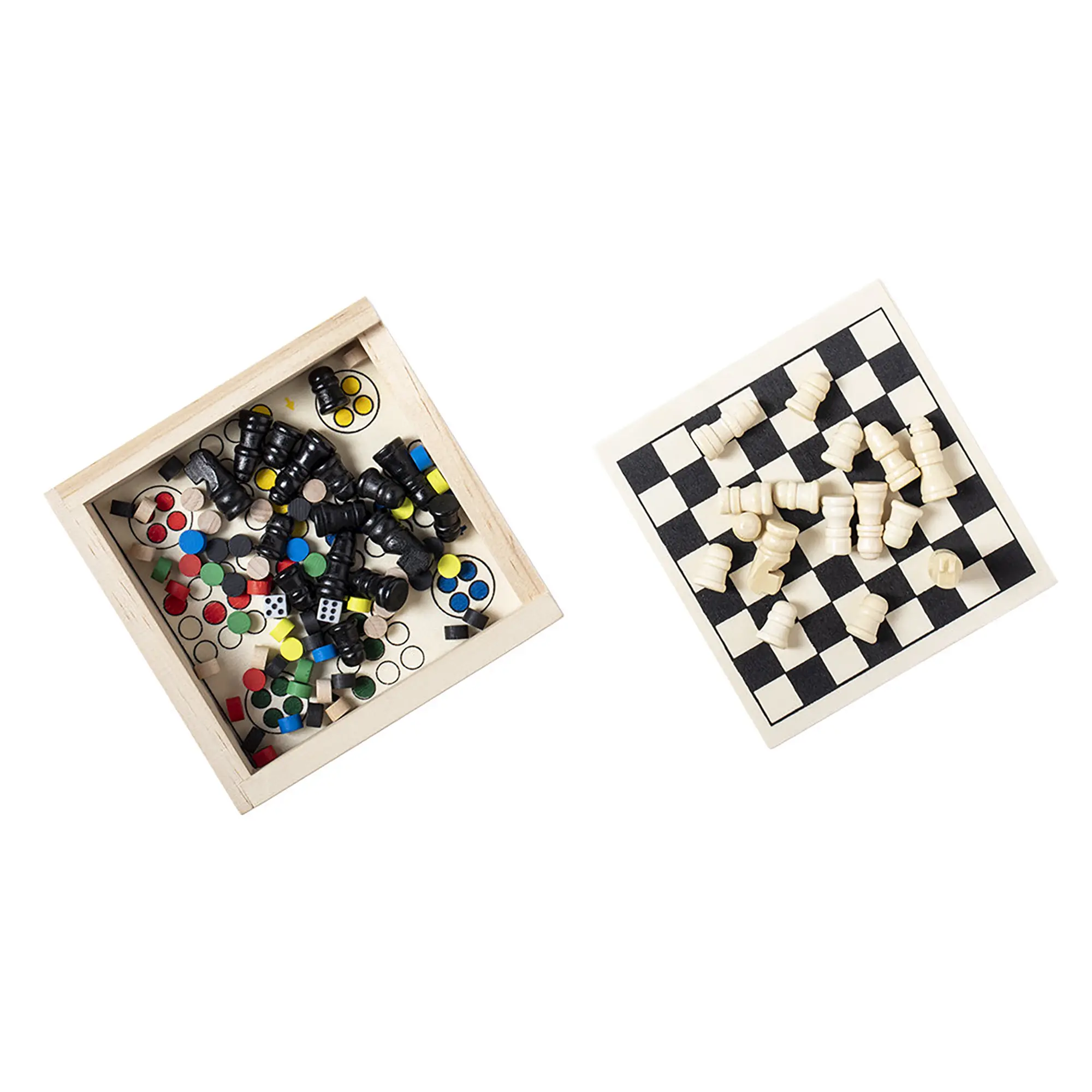 Coffret de jeux en bois |Trois en un | Couvercles coulissants