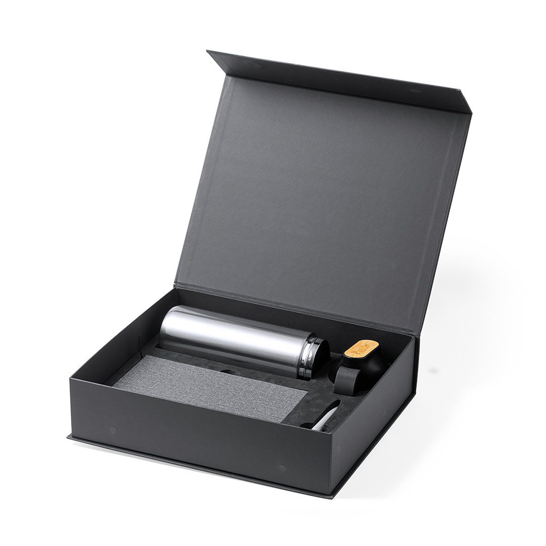 Geschenkset - Thermobecher + Notizbuch + Stift | 640 ml | Edelstahl & Bambus