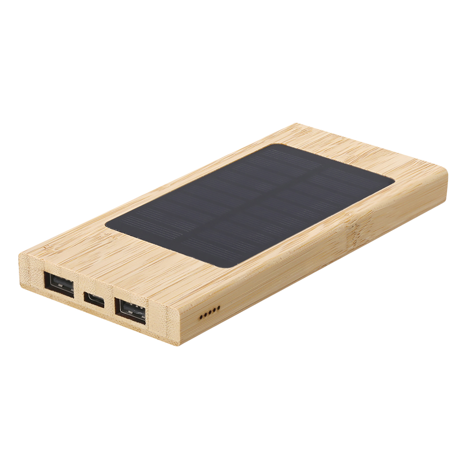 Batterie externe en bambou solaire – 4000 mAh | 2 ports USB | Type C entrée/sortie