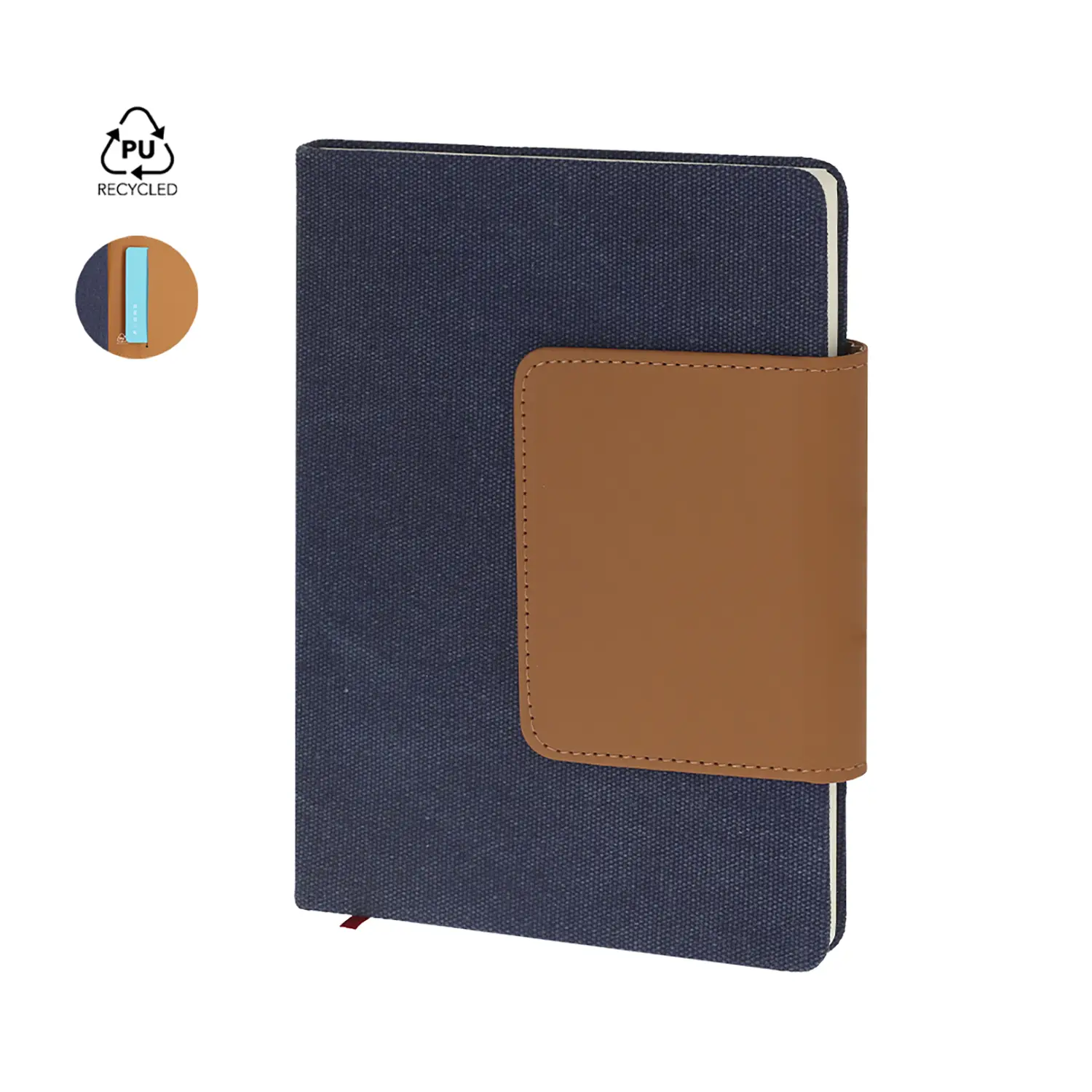 Carnet en toile recyclée – Couverture PU | 80 pages | Format A5 | Rigide