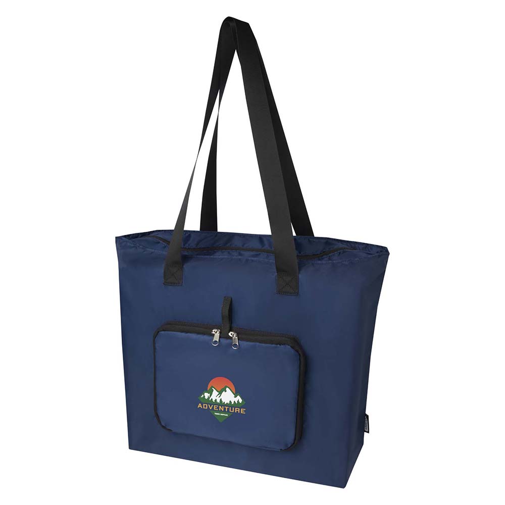 Borsa shopper pieghevole in RPET – 16 L | Certificata GRS | Senza PVC | Con cerniera | Manici lunghi