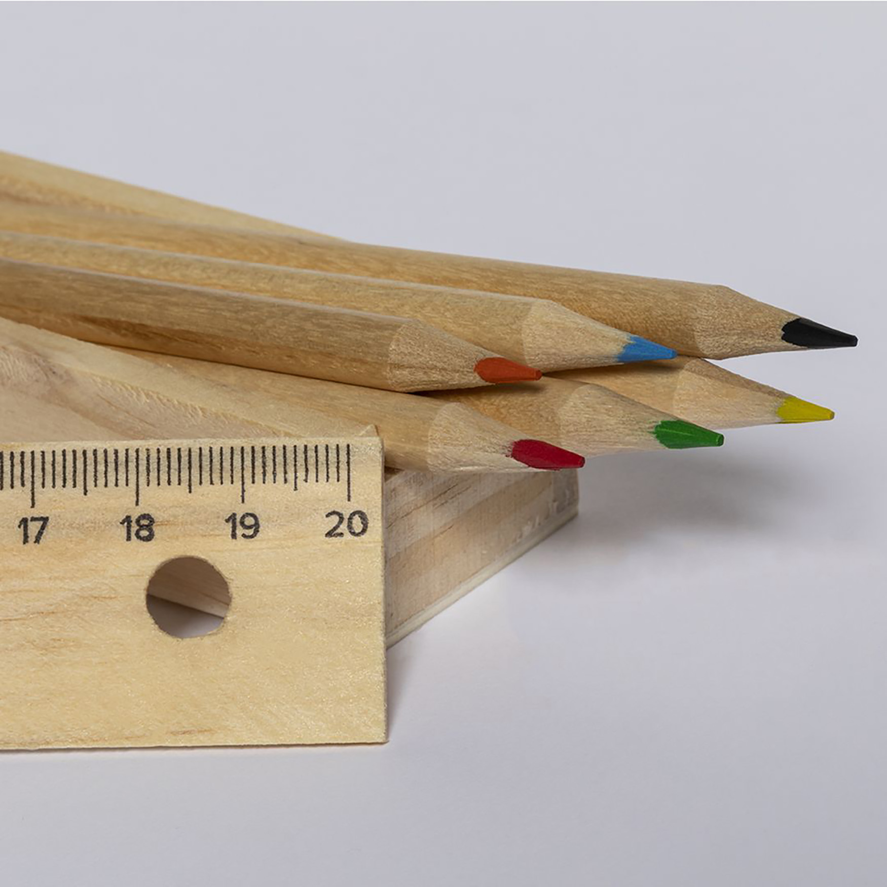 Set crayons - Boîte bois | 6 pièces | Règle intégrée