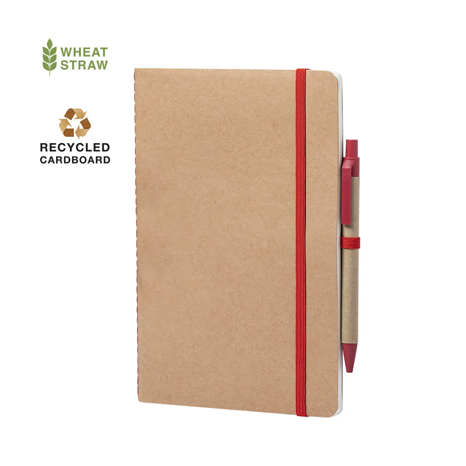 Taccuino riciclato con penna – 60 pagine | A5 | Dettagli in paglia | Naturale