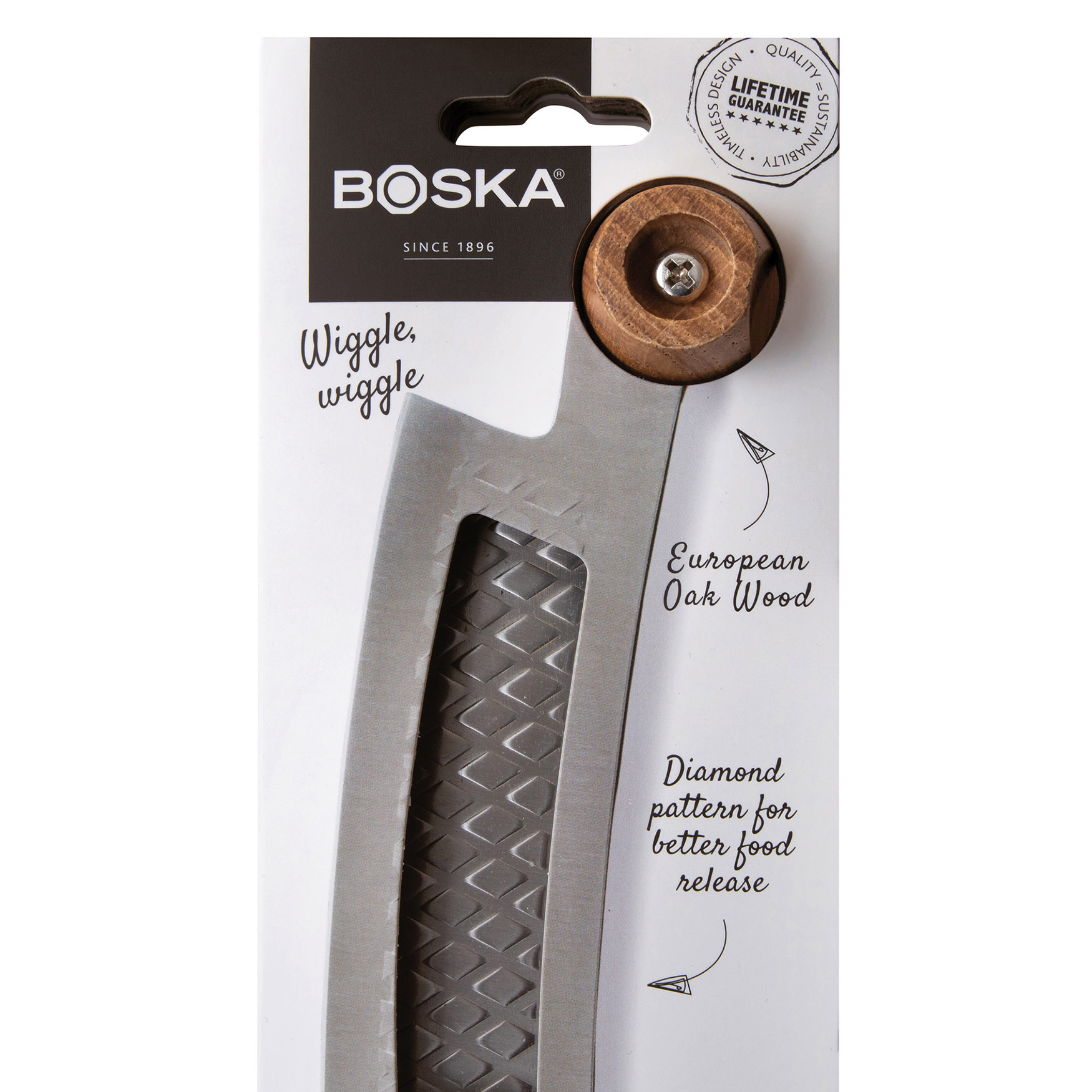 Coltello per pizza – Lama in acciaio inox | Manico in legno di quercia | Per pizza e formaggi morbidi | BOSKA
