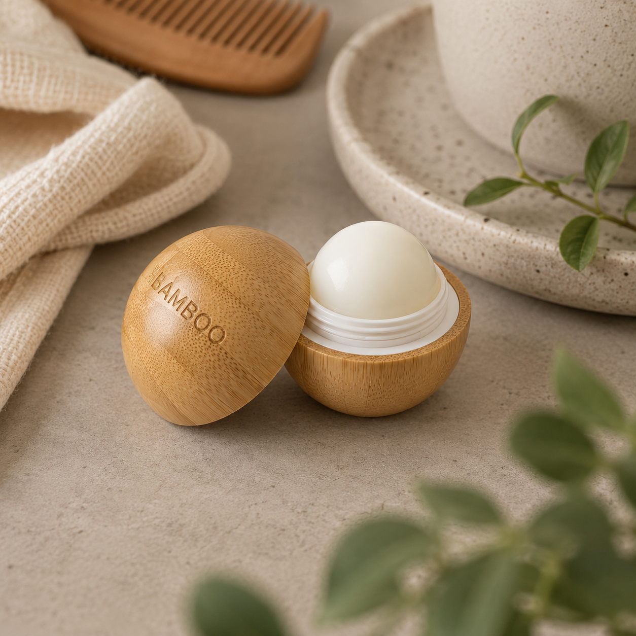 Baume à lèvres Nature – Vanille | Protection SPF15 | Étui en bambou | Bouchon à vis