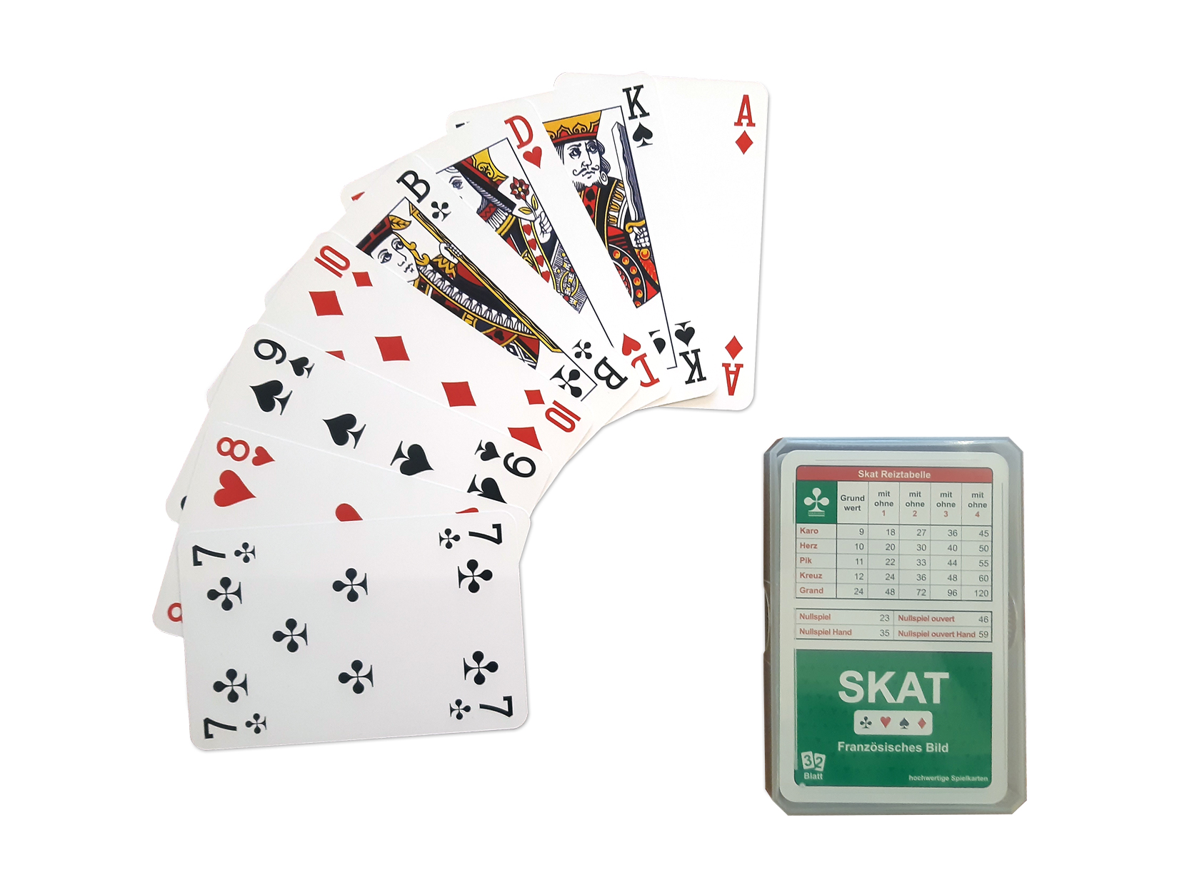 SKAT Spielkarten mit Plastikbox | Aufdruck Kartenrückseite