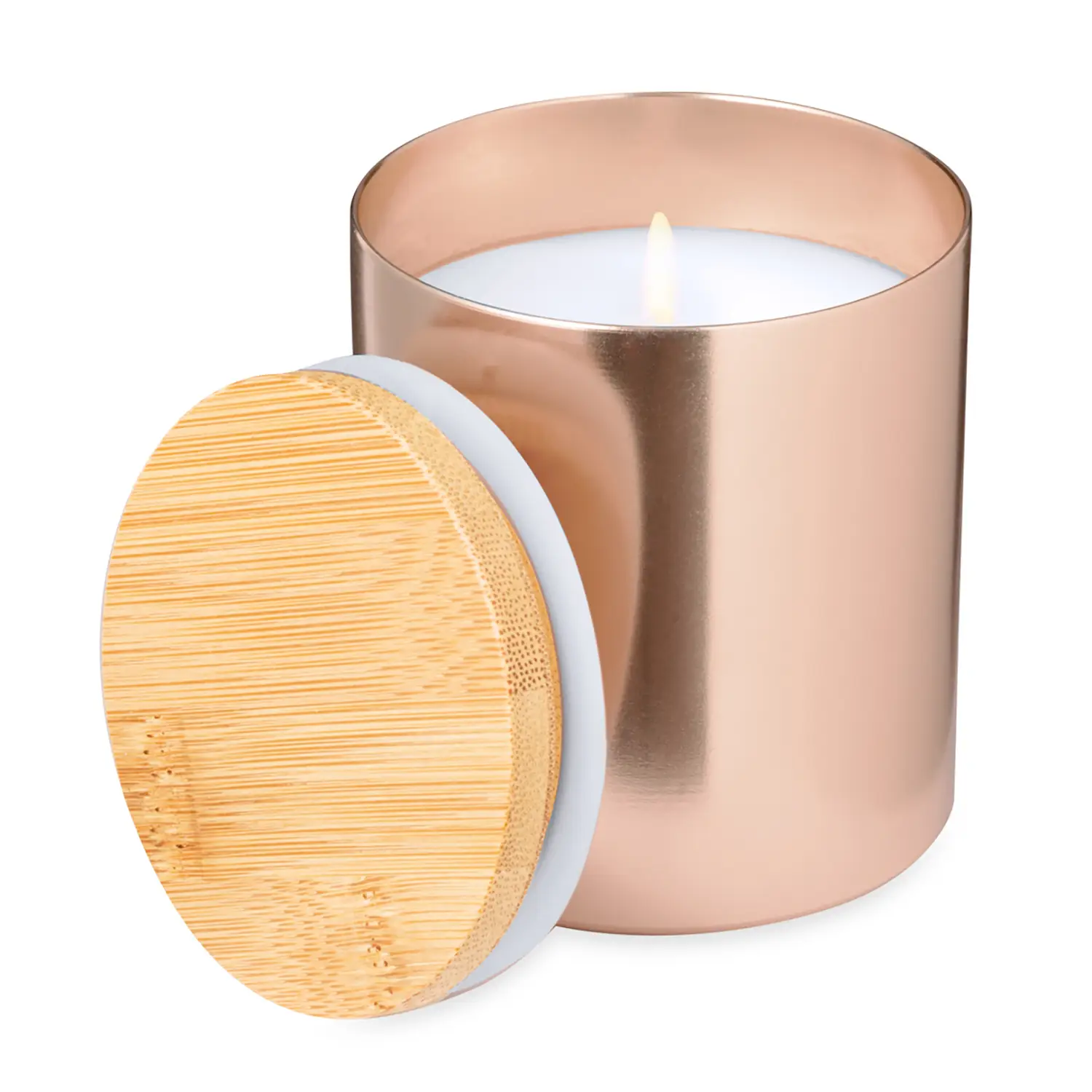 Candela in alluminio con coperchio bambù – Vaniglia | Riutilizzabile | Naturale