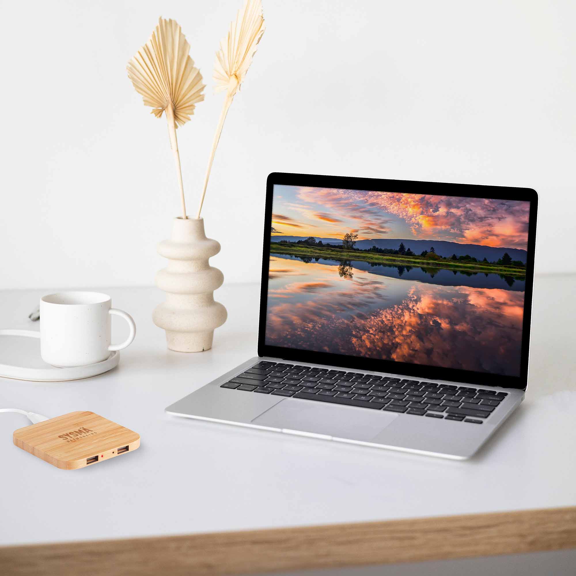 Chargeur sans fil | Bambou | 2 ports | Avec port USB
