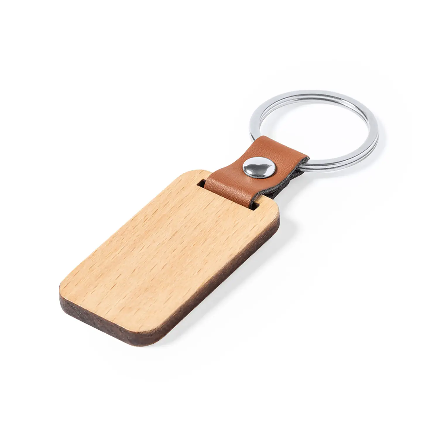 Portachiavi in legno con anello PU – Naturale | Compatto | Classico