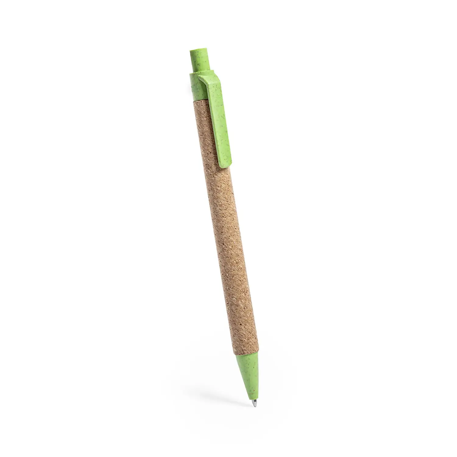 Stylo bille – Liège naturel | Détails en paille de blé | Bouton-poussoir | Encre bleue