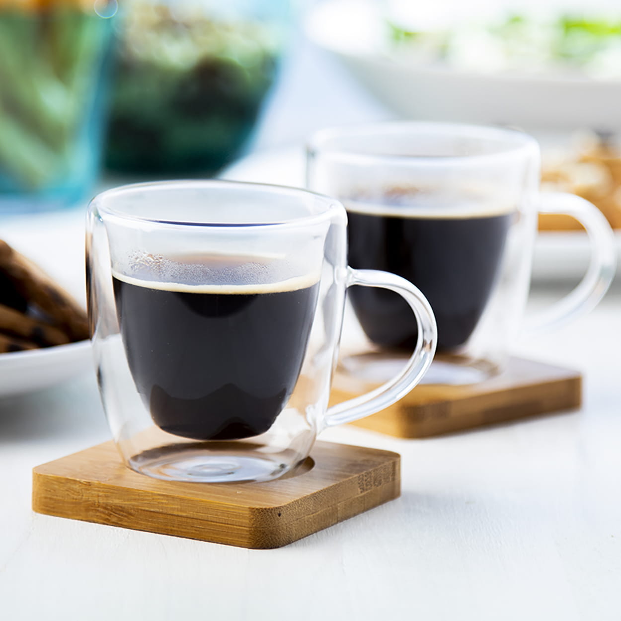 Set de tasses à expresso – Double paroi | Sous-tasses en bambou | Lot de 2