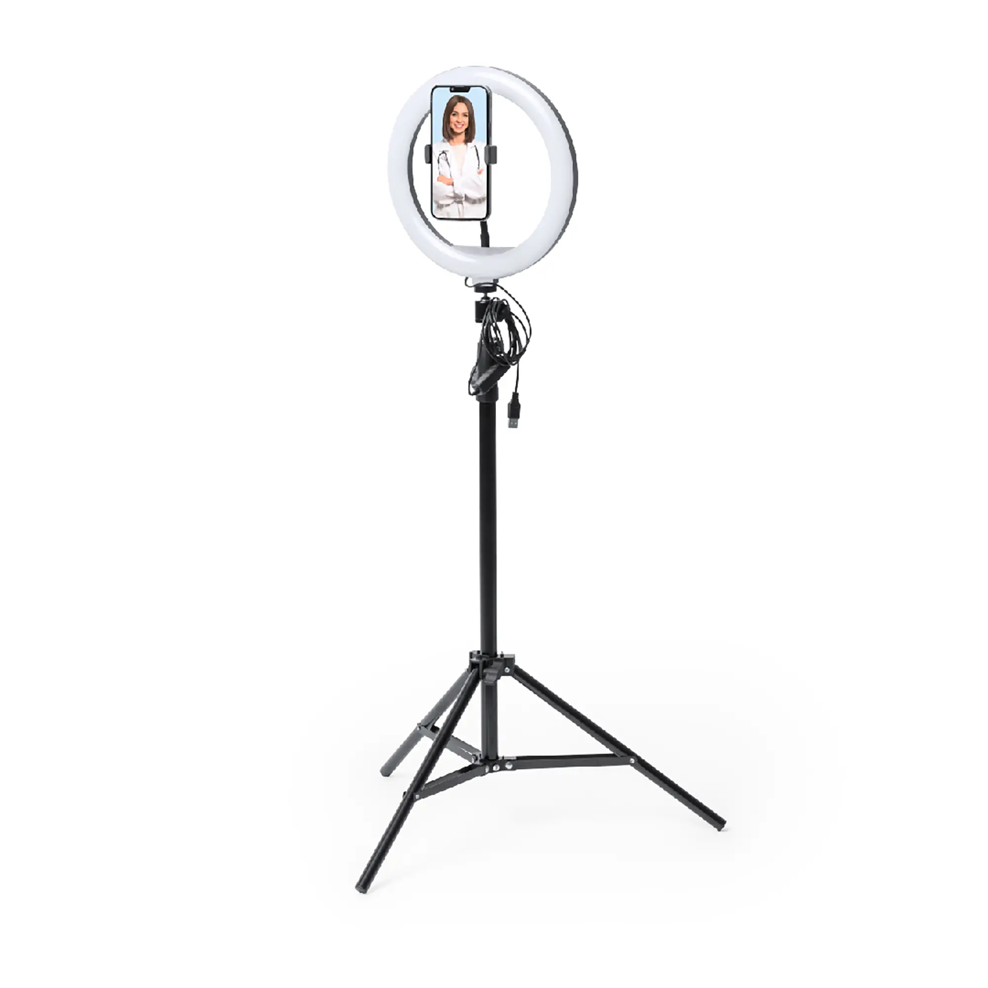 Ringlicht mit Stativ – 15 cm Ø | Handyhalterung | USB-Anschluss