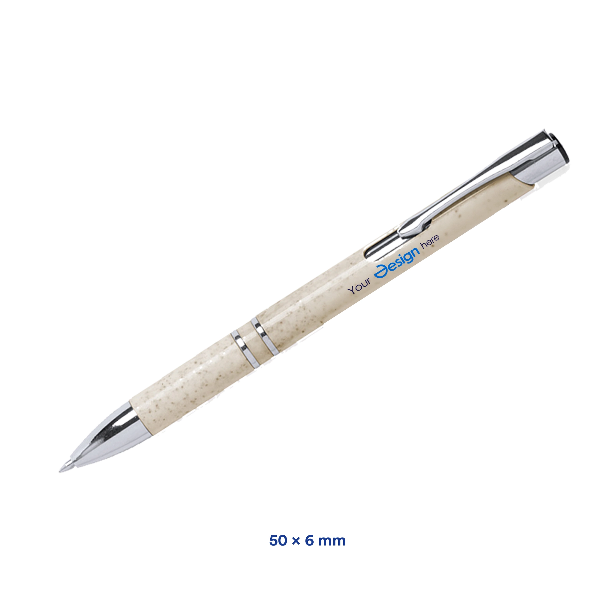 Stylo en paille de blé | Avec détails métalliques | Encre bleue | Impression jusqu'à 4 couleurs