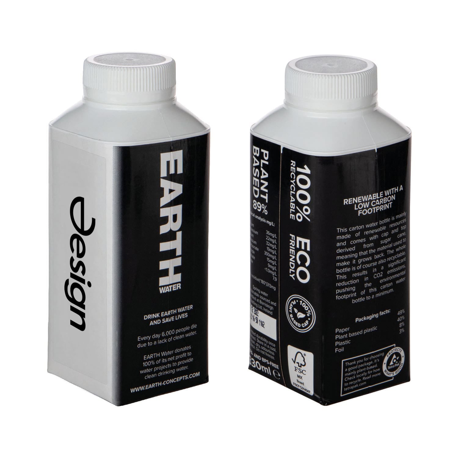 Pack d'eau en carton - 330 ml | Tetra pack | Quadrichromie