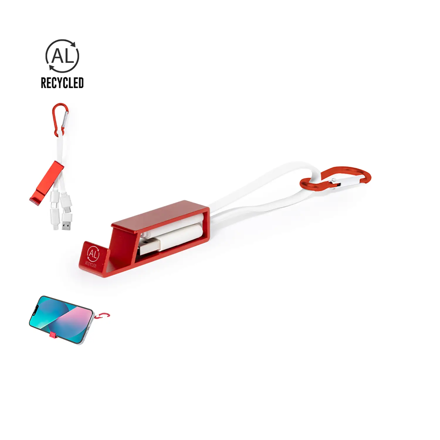 Multikabel Rick – Gerecycled Aluminium | 6-in-1 | USB-C | Magneetclip | 25 cm
