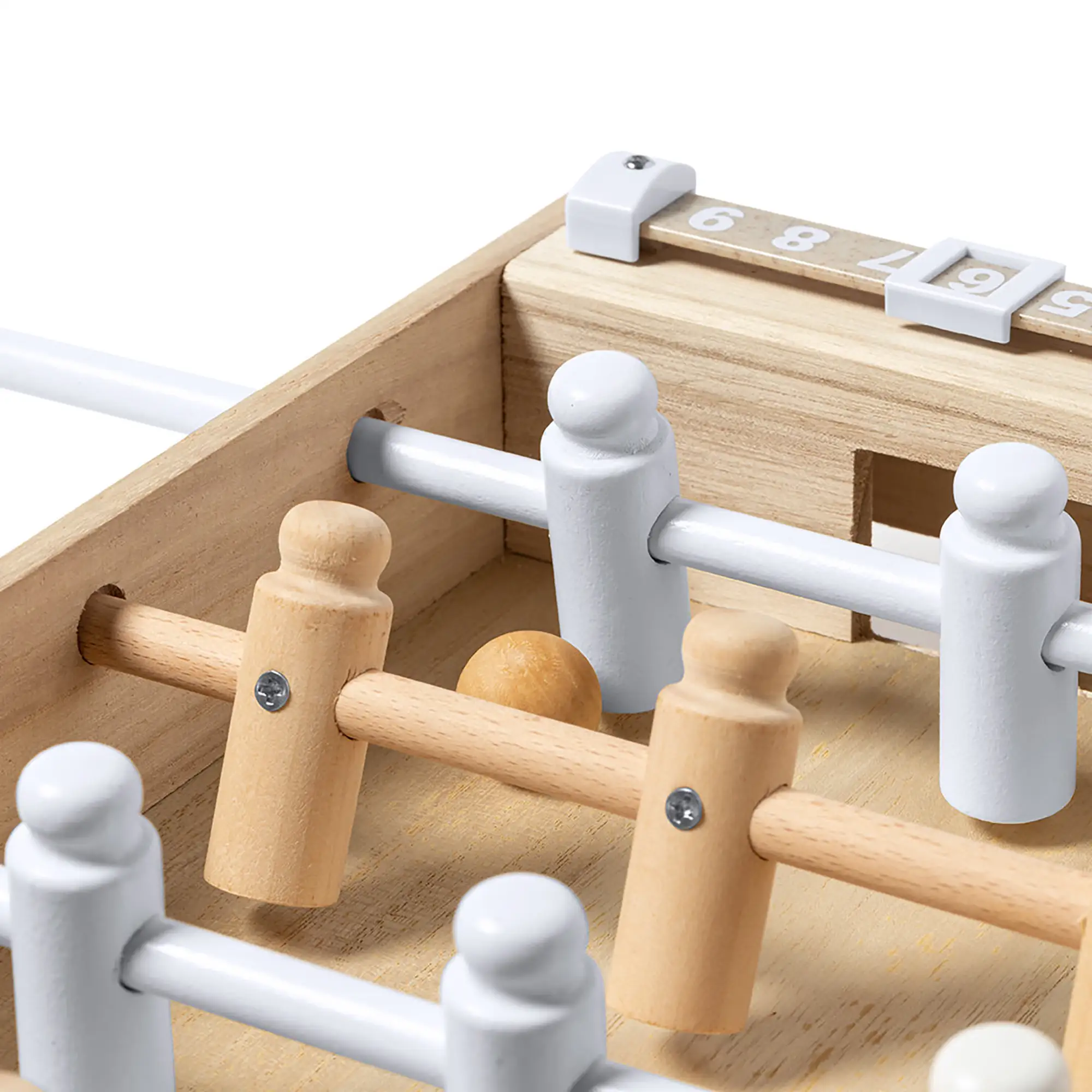 Mini Tischfußball – Holz | Teile aus Weizenstroh | 2 Bälle | Zählanzeige | Kompakt
