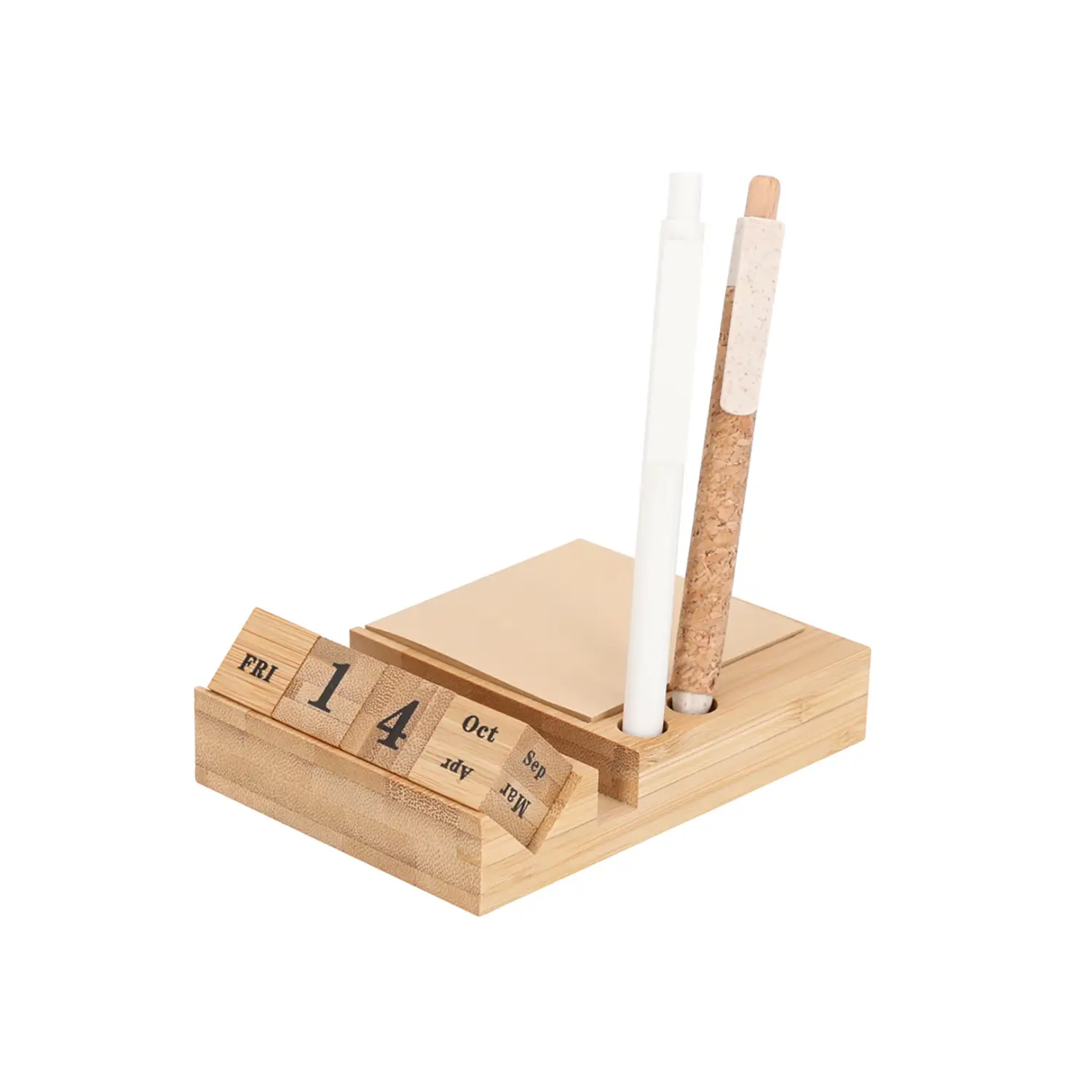Porte-notes calendrier en bambou – Notes adhésives | Calendrier perpétuel | Format bureau