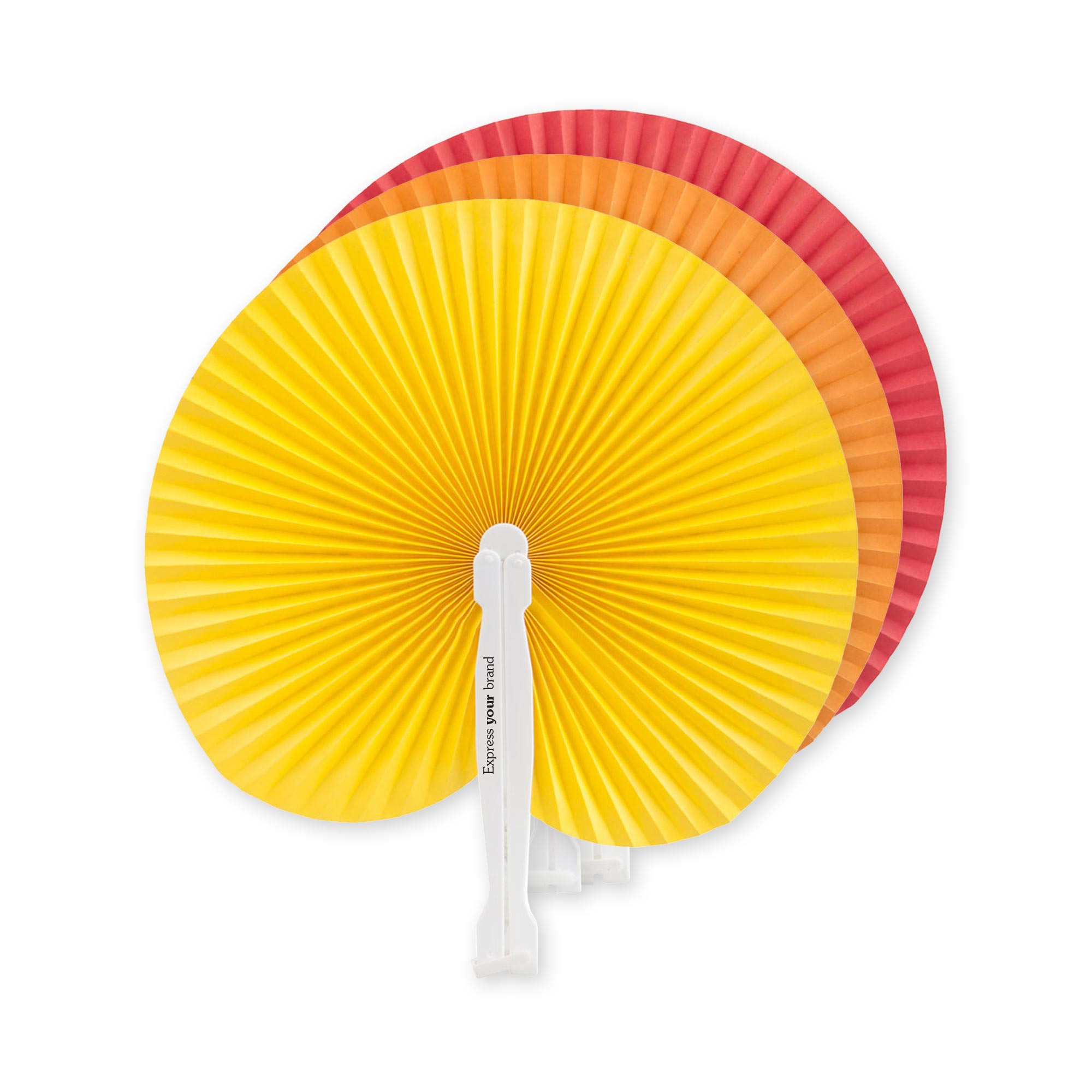 Éventail en papier - Manche en plastique | Coloré | Pliable | Impression sur le manche