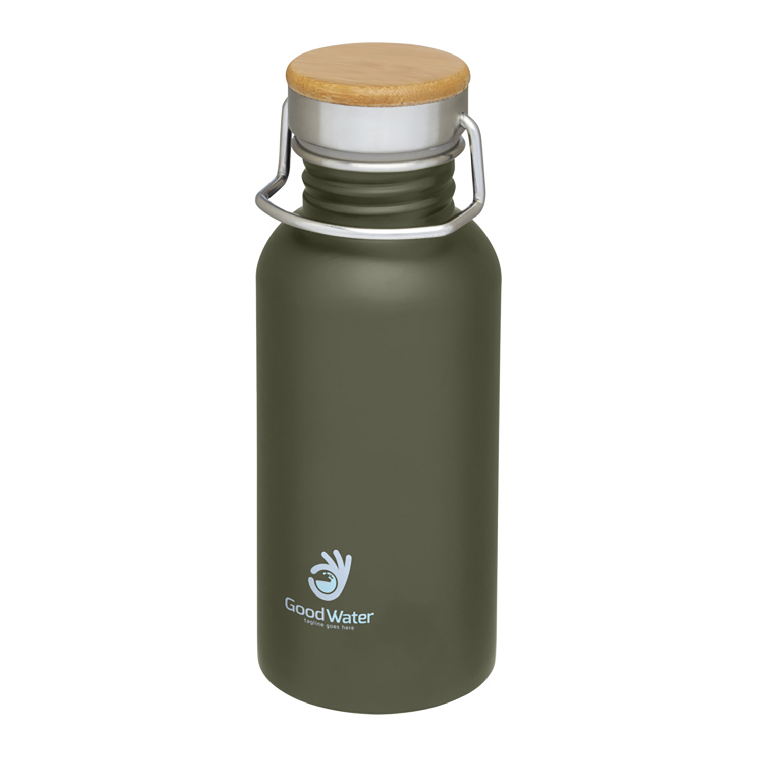 Bouteille – 550 ml | Acier inox simple paroi | Bouchon en bambou | Anse de transport