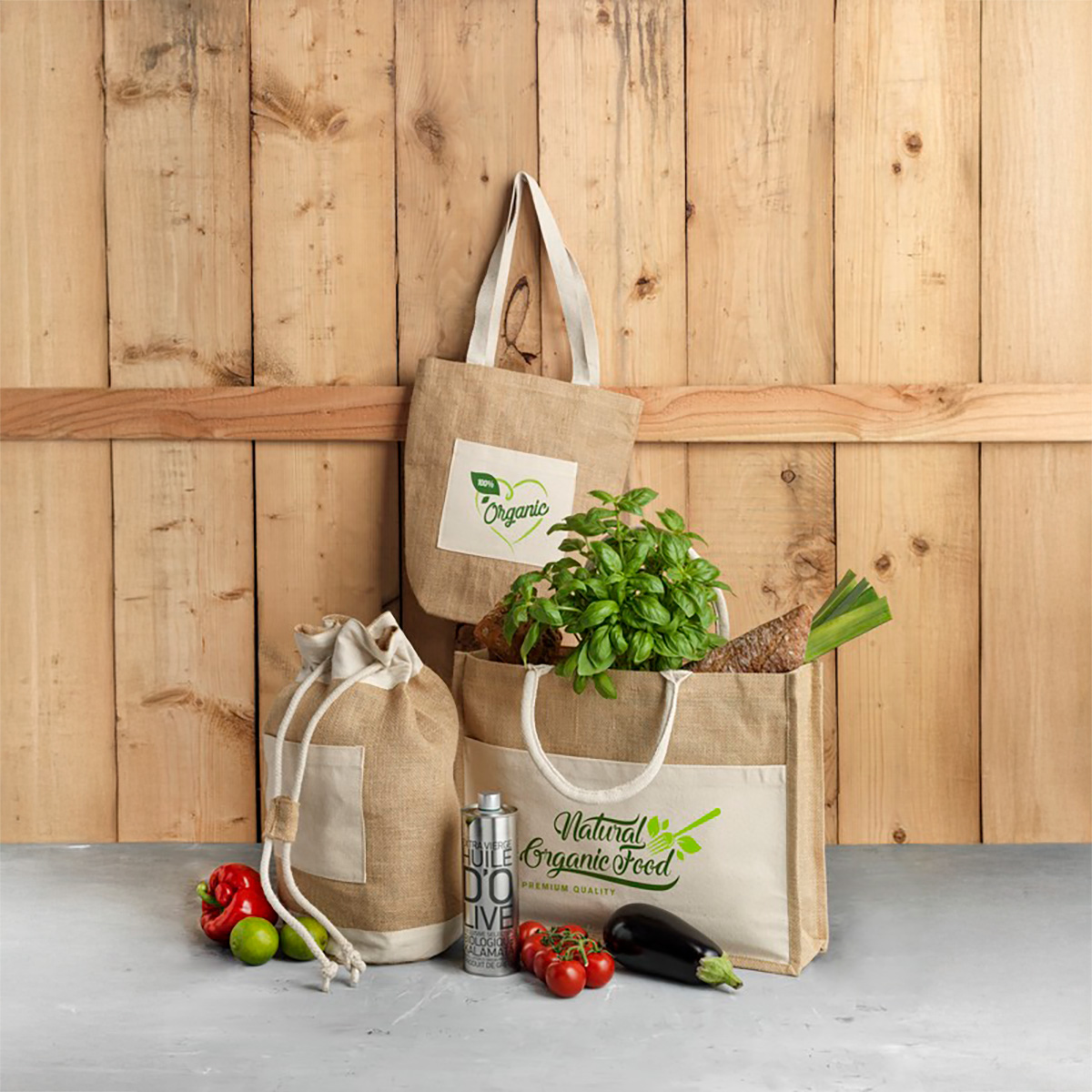 Jute shopper Cas - 320 g/m² | 45x35x12 cm | Korte hengsels