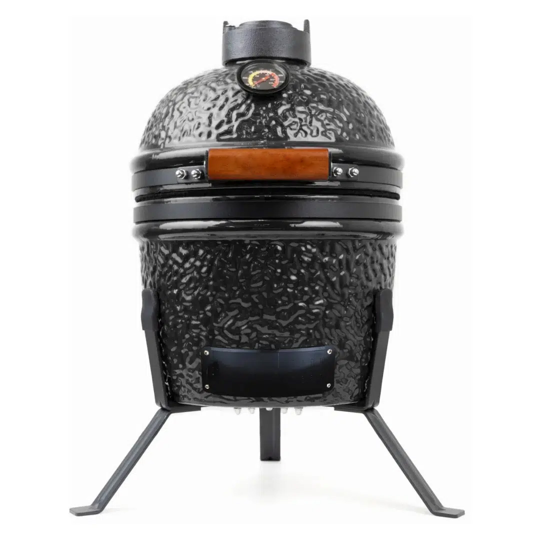 Barbecue Kamado en céramique noire – 13 pouces | Format compact | Poignée gravée | Thermomètre intégré
