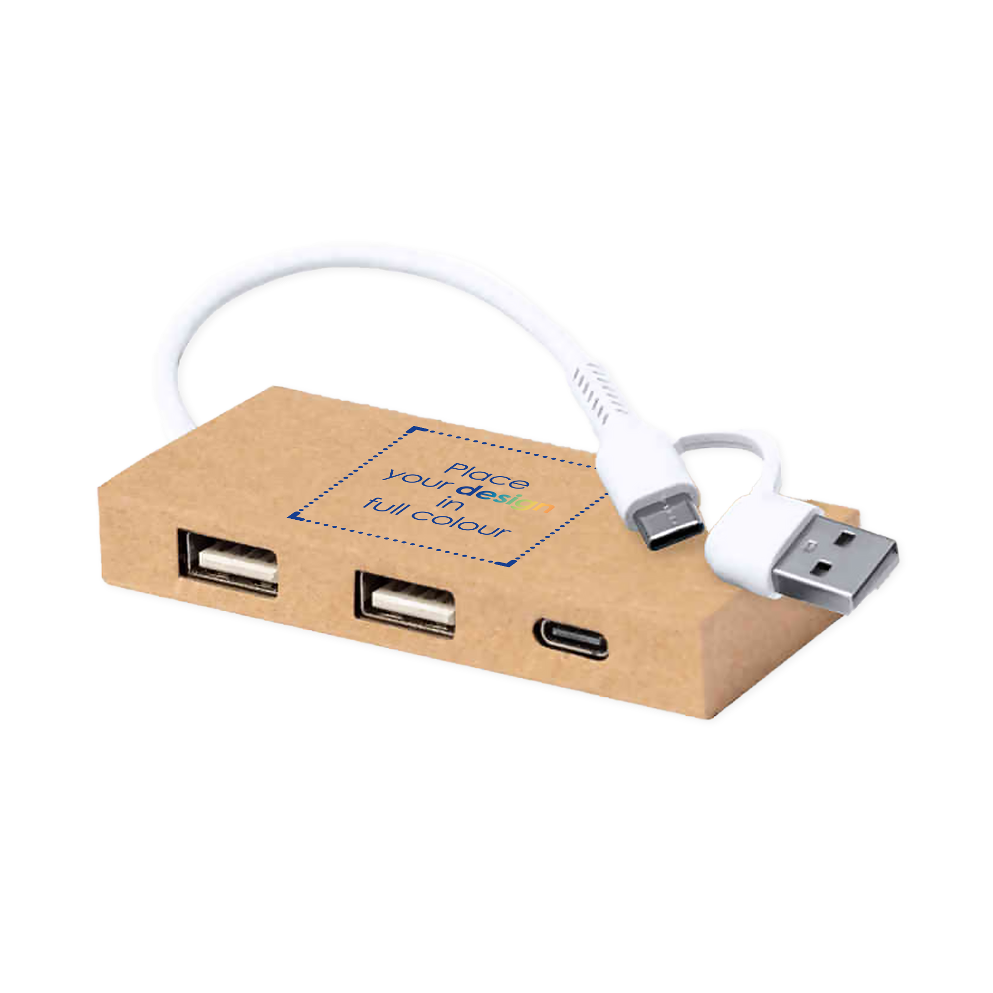 USB hub Han - Gerecycled karton | 2 USB-poorten | Full Colour