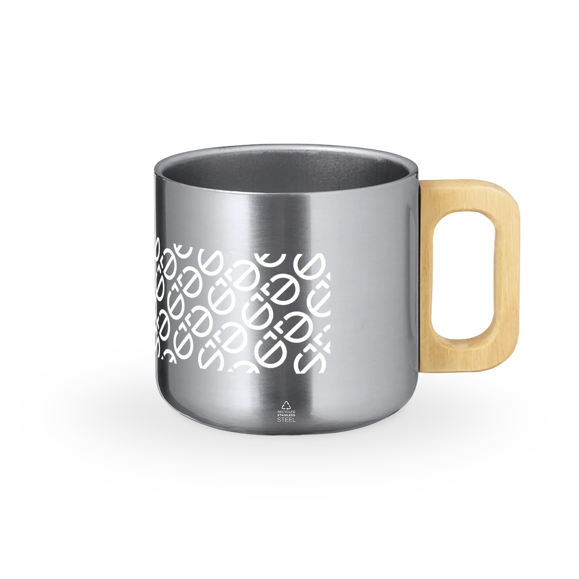 Tasse en acier recyclé – 400 ml | Détail bois | Double paroi | Réutilisable