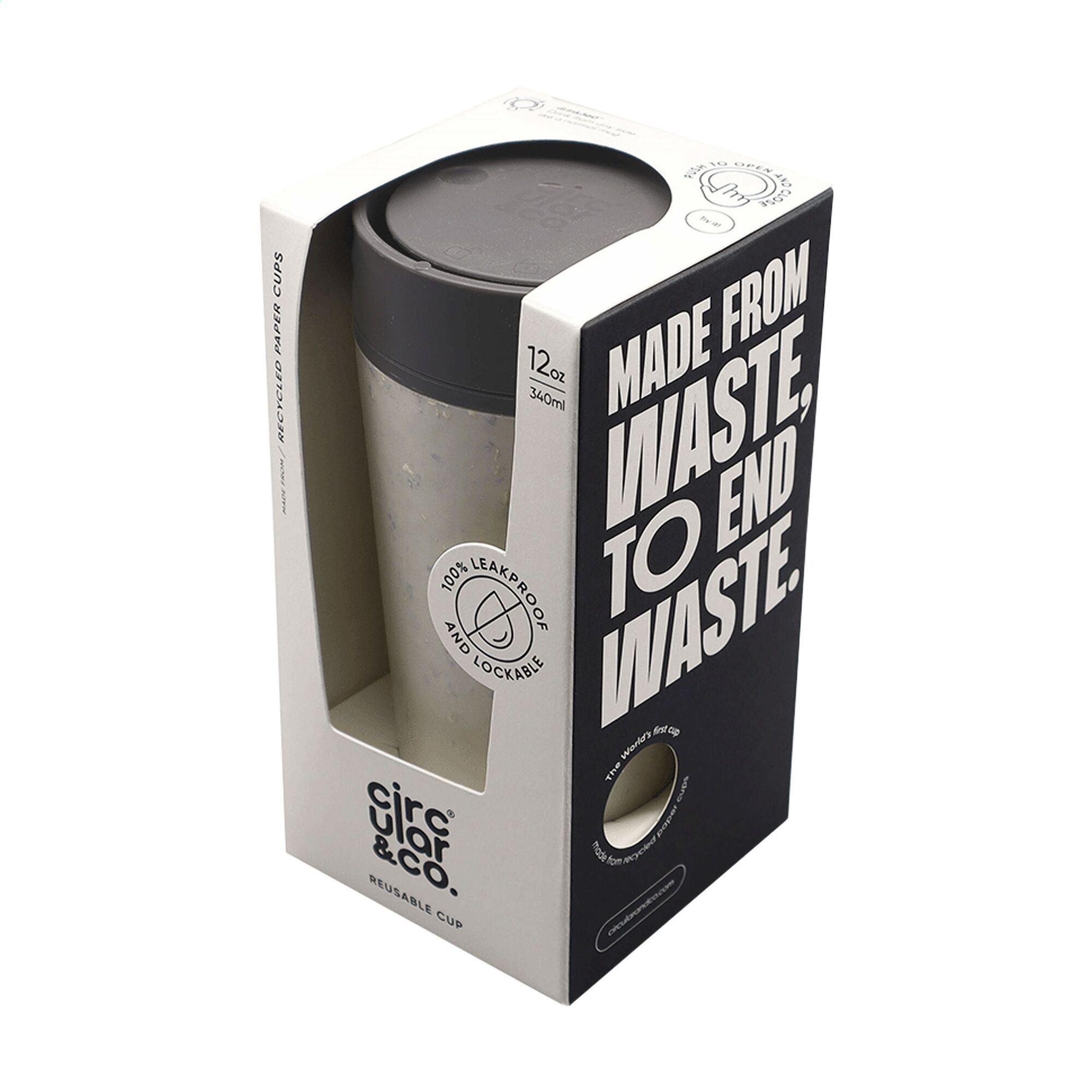 Circular&Co® Mok Wit - 340 ml | Gerecycled | Wit + gekleurd deksel