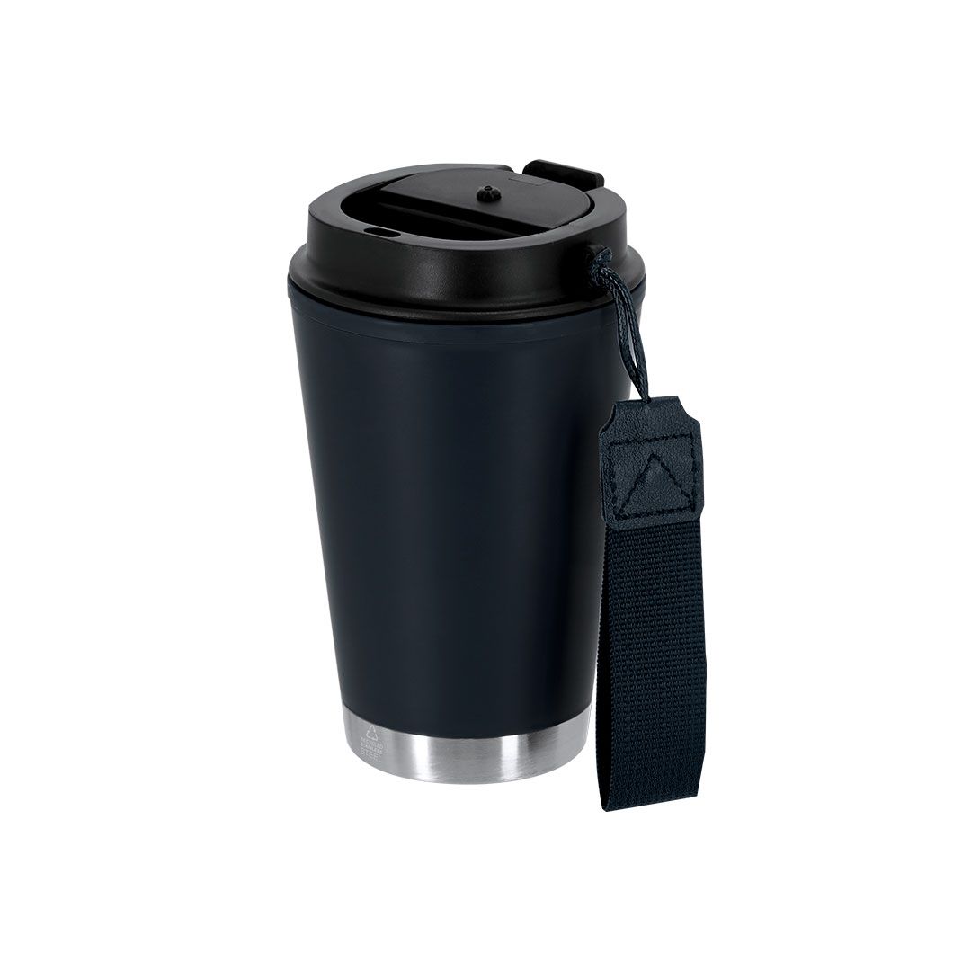 Mug isotherme Noah - 300 ml | PP recyclé & acier | Avec sangle