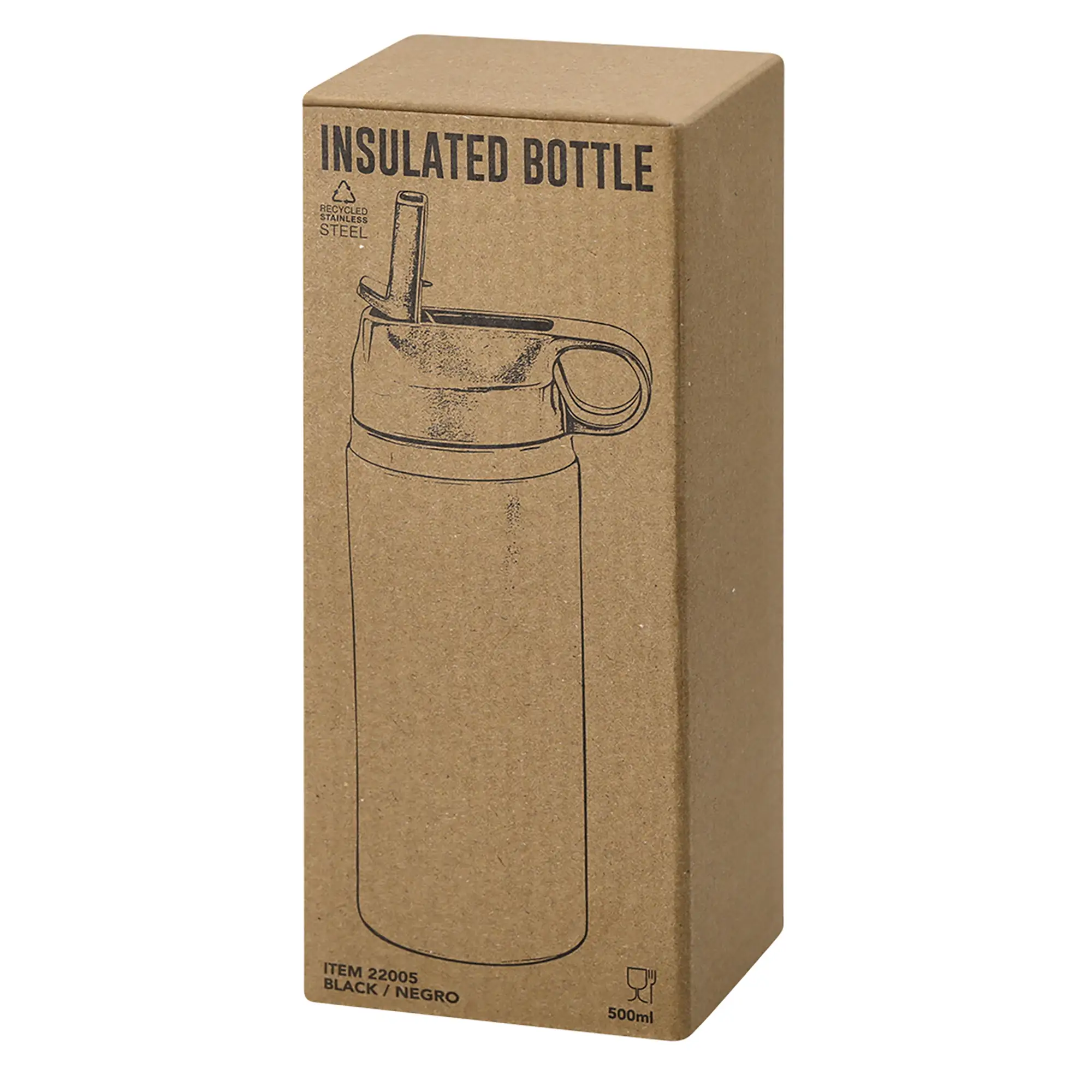 Trinkflasche – Recycelter Edelstahl | 500 ml | Doppelwandig | Trinkhalm & Griff | Isolierend