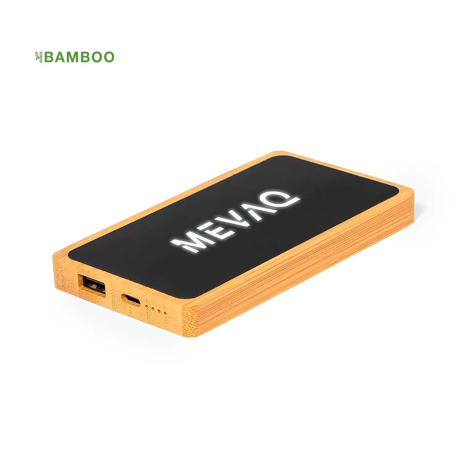Batterie externe bambou 5000 mAh – USB & Type C | LED | Compacte