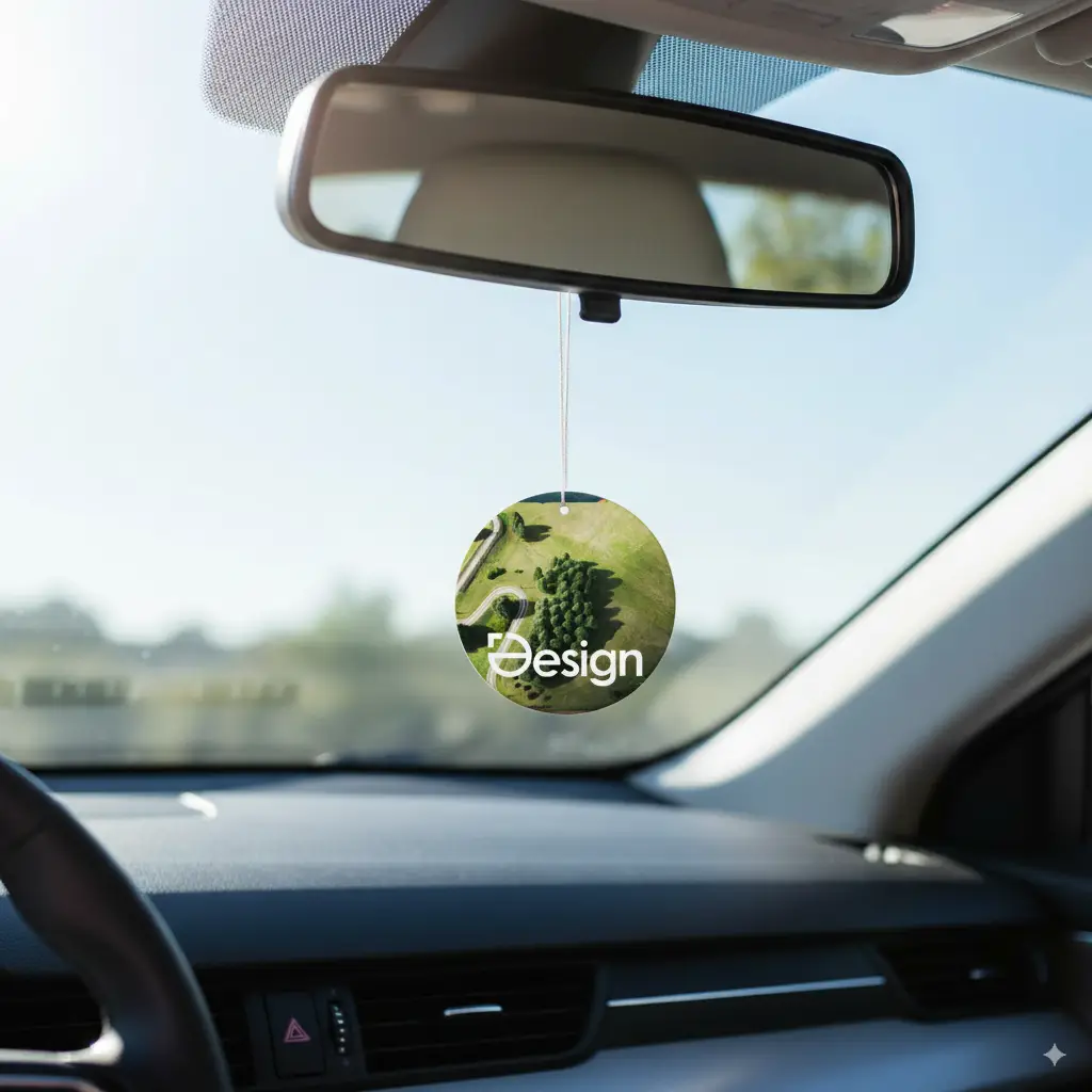 Désodorisant auto rond – Quadrichromi | Parfum personnalisé | Impression double face