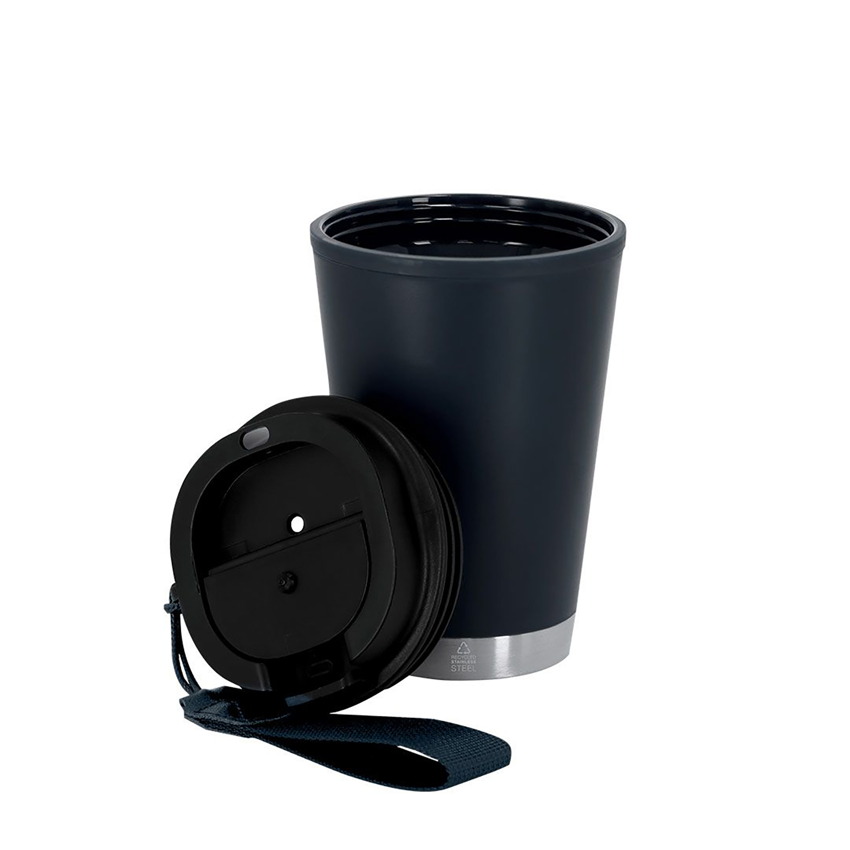 Mug isotherme Noah - 300 ml | PP recyclé & acier | Avec sangle