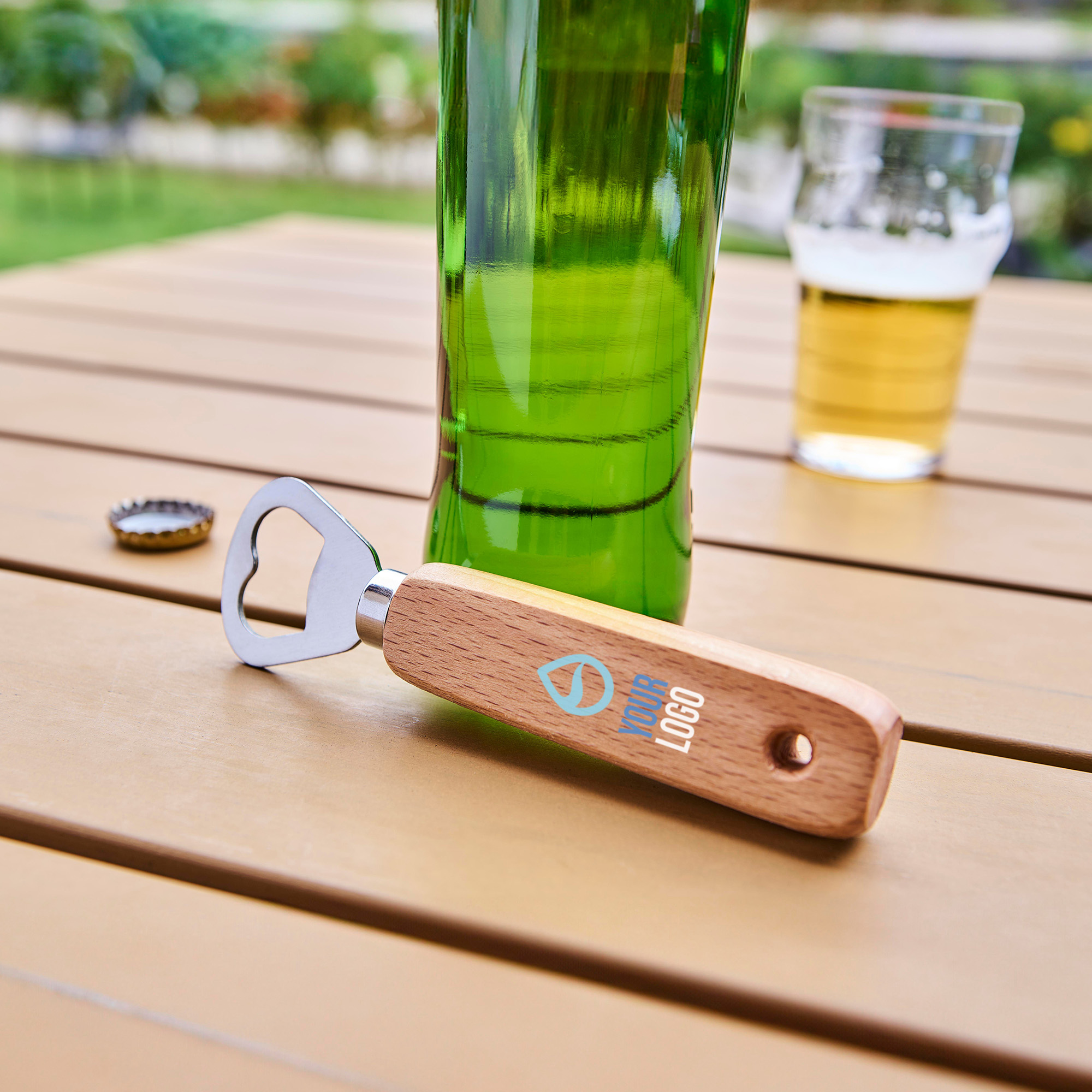 Flesopener Isa - Stevig | Houten handvat | Gravure & Full Colour