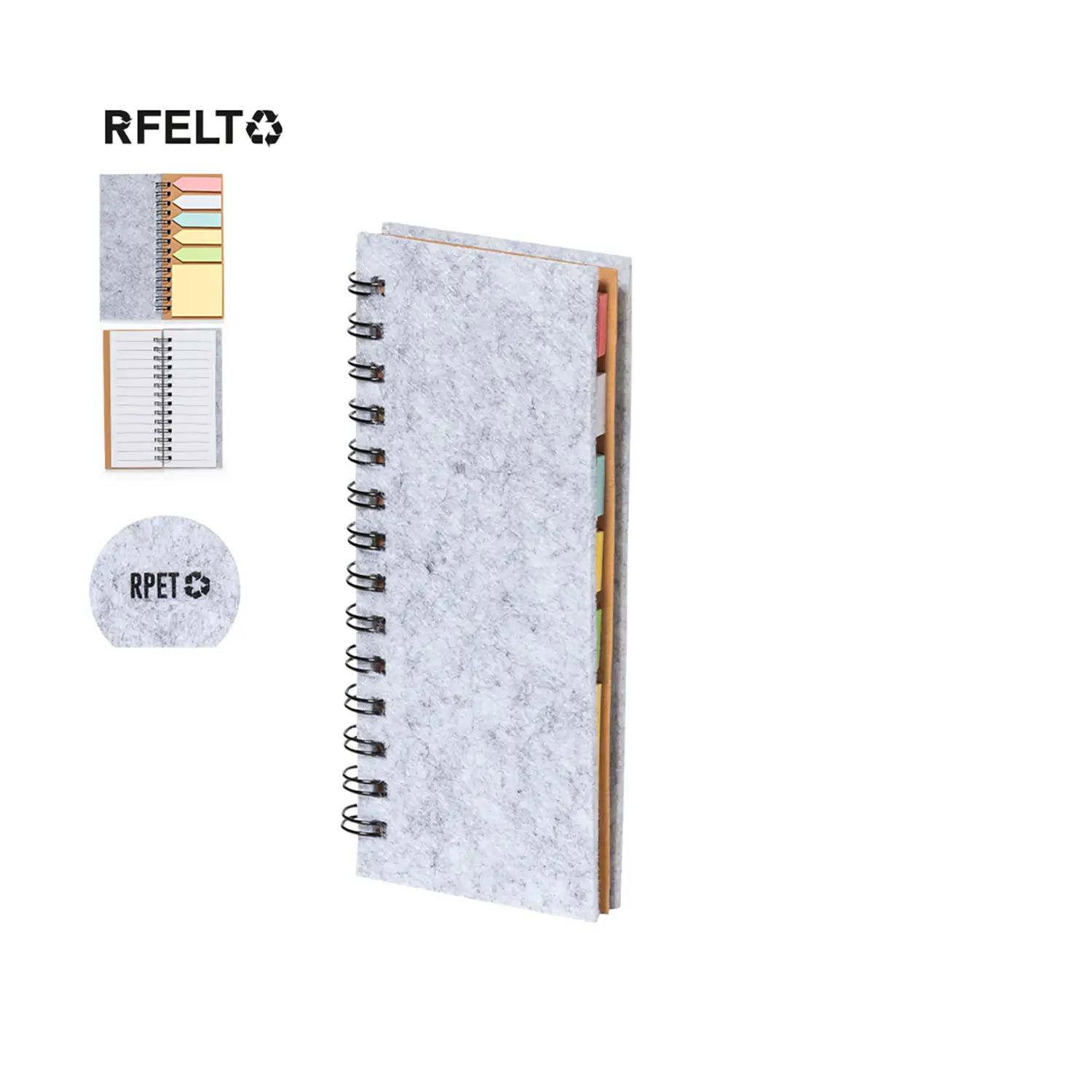 Bloc-notes en feutre RPET – 30 pages | 5 blocs adhésifs | Recyclé | Fermeture élastique