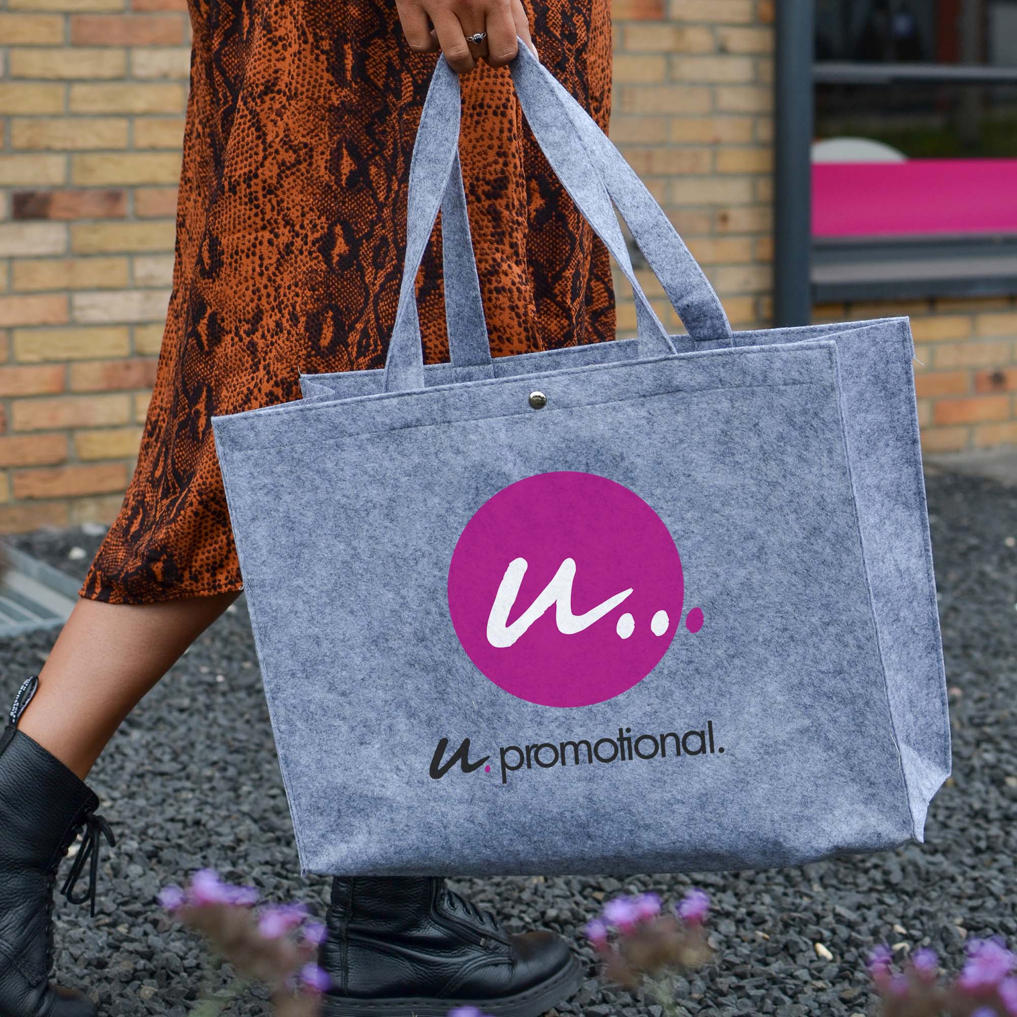 Sac shopper en feutre | Gris ou noir | 45 x 33 x 14 cm | Anses longues