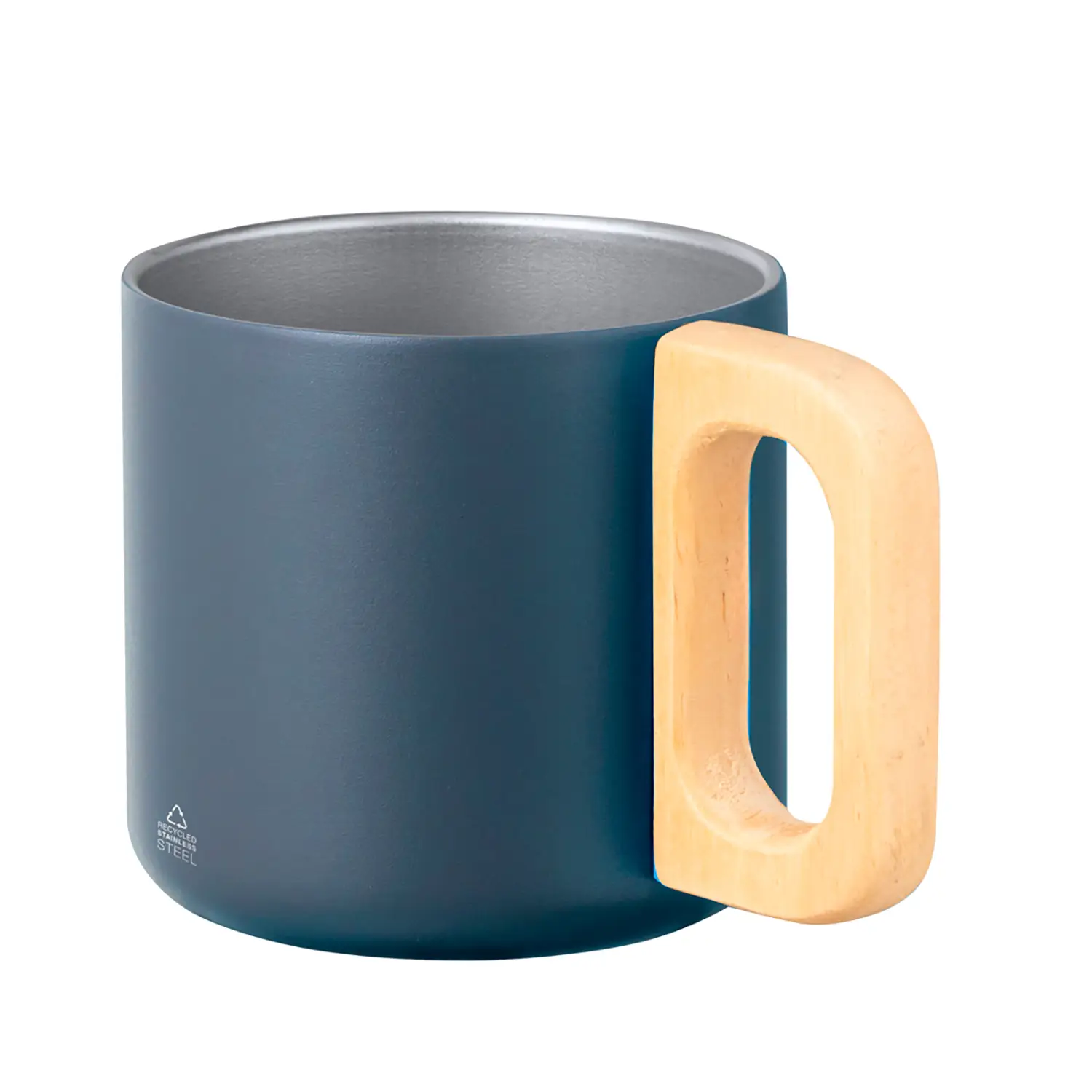 Tasse aus recyceltem Edelstahl - 400 ml | Holzdetail | Doppelwandig