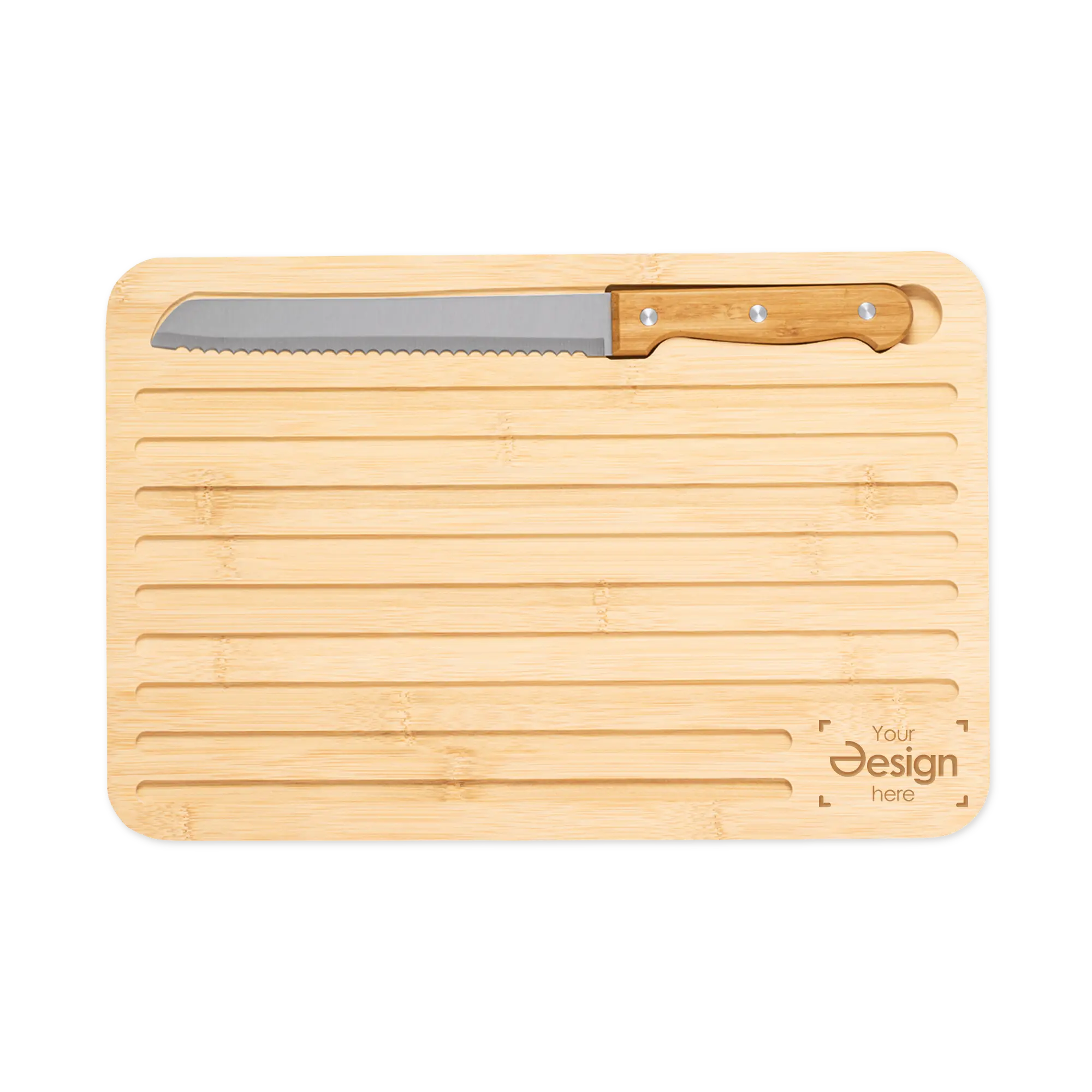 Planche à découper en bambou avec couteau – Compacte | Avec rigole | Couteau inclus | Usage quotidien