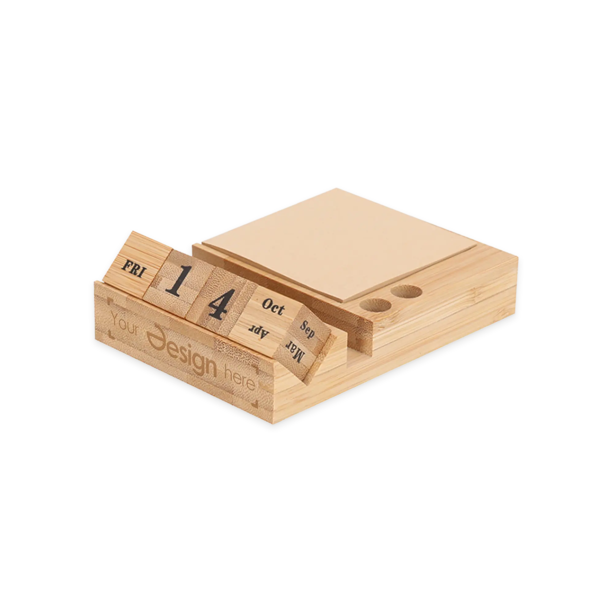 Kalender-Notizhalter aus Bambus  Haftnotizen | Ewiger Kalender |  Schreibtisch | Wiederverwendbar | Naturel | Area 1 80x17 mm | Lasergravur |  31000008_333457_161859_80x17_Natural