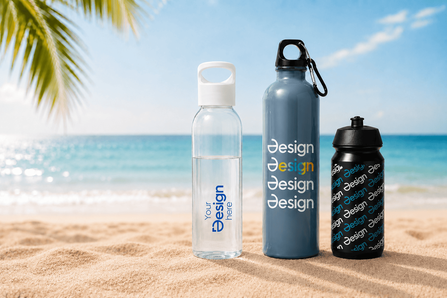 Tropisch strand met flesjes ontwerp