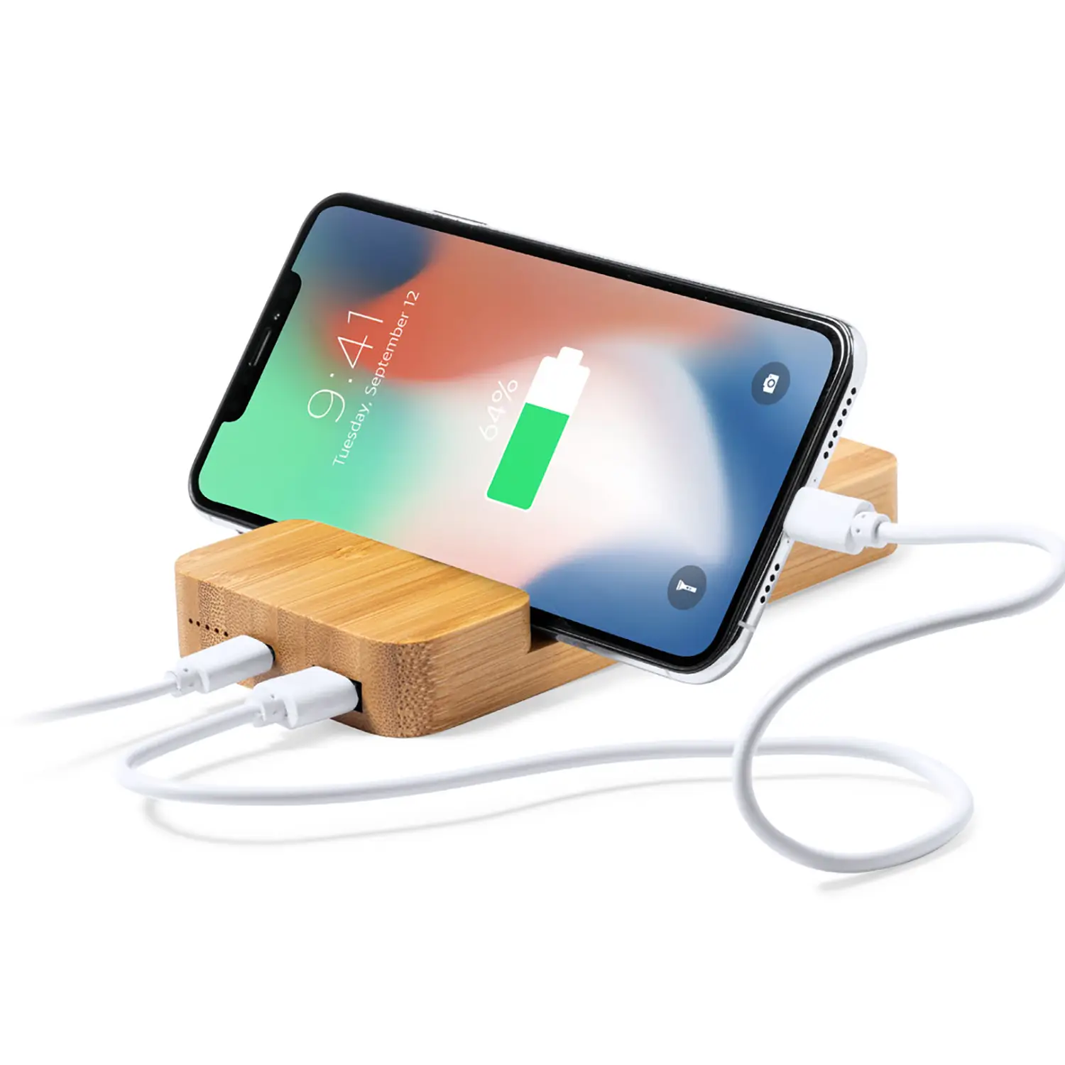 Powerbank sans fil bambou – 5000 mAh | USB | Type C | Compacte