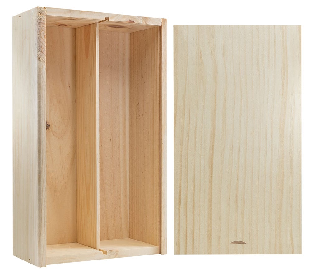 Caisse en bois pour vin – Deux bouteilles | Bois épais | Couvercle coulissant | Certifié PEFC