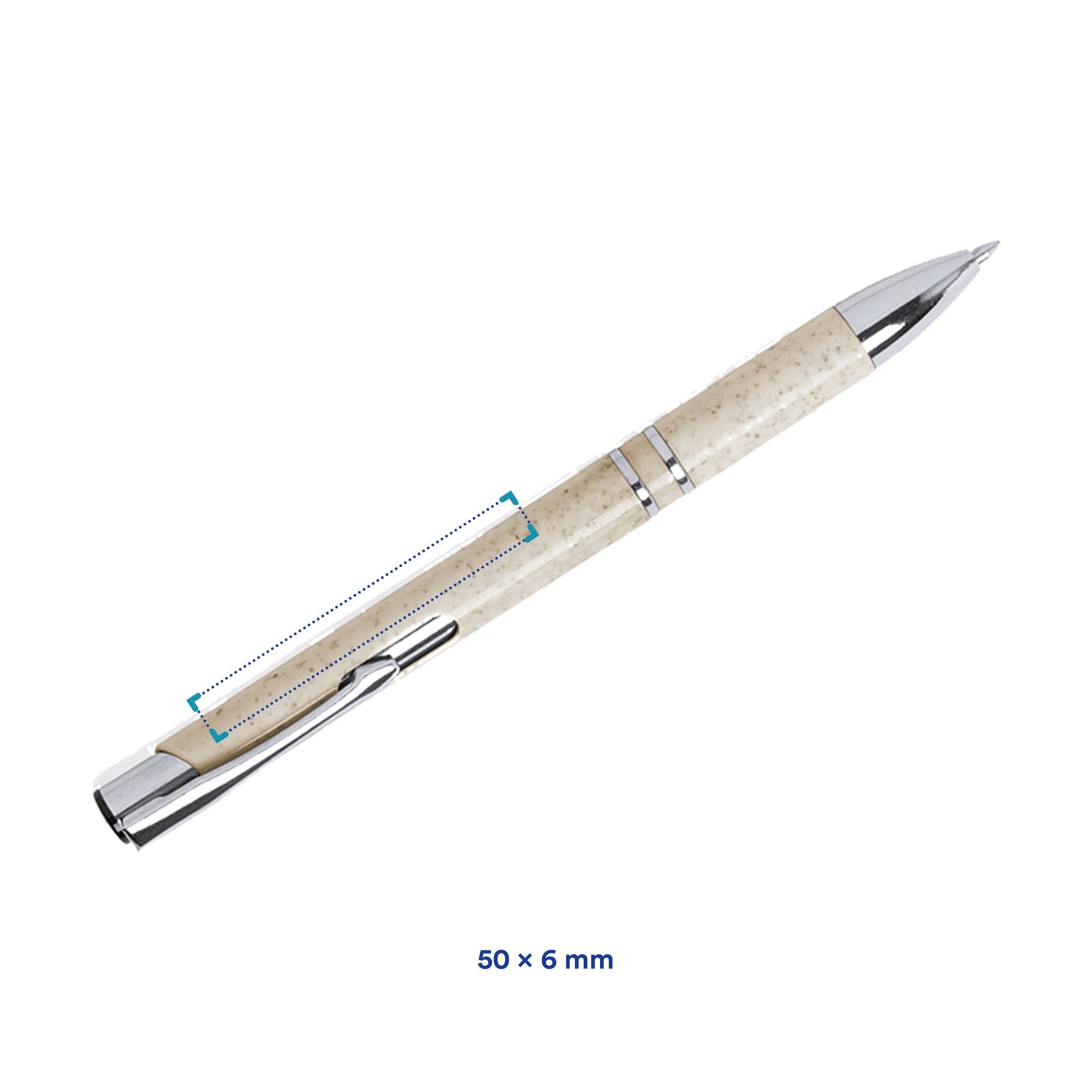 Stylo en paille de blé | Avec détails métalliques | Encre bleue | Impression jusqu'à 4 couleurs