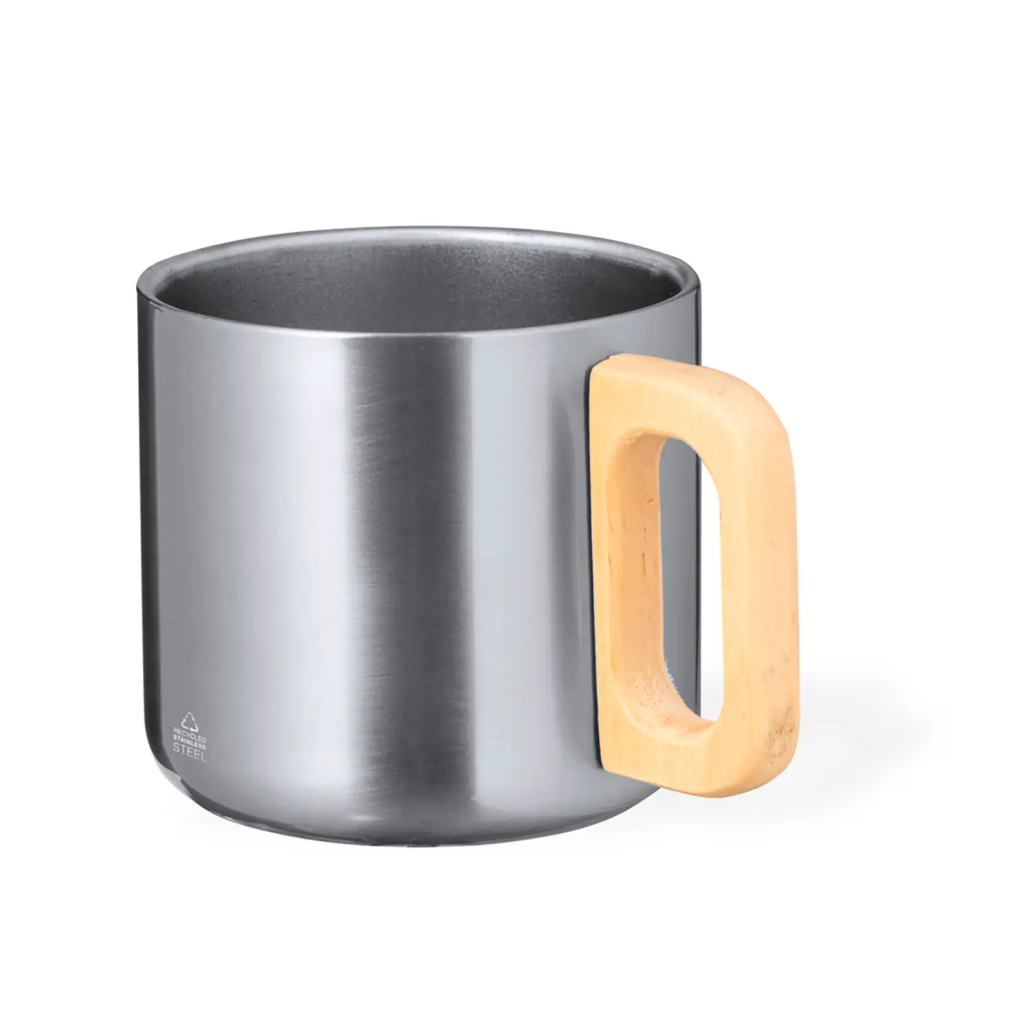 Tasse en acier recyclé – 400 ml | Détail bois | Double paroi | Réutilisable