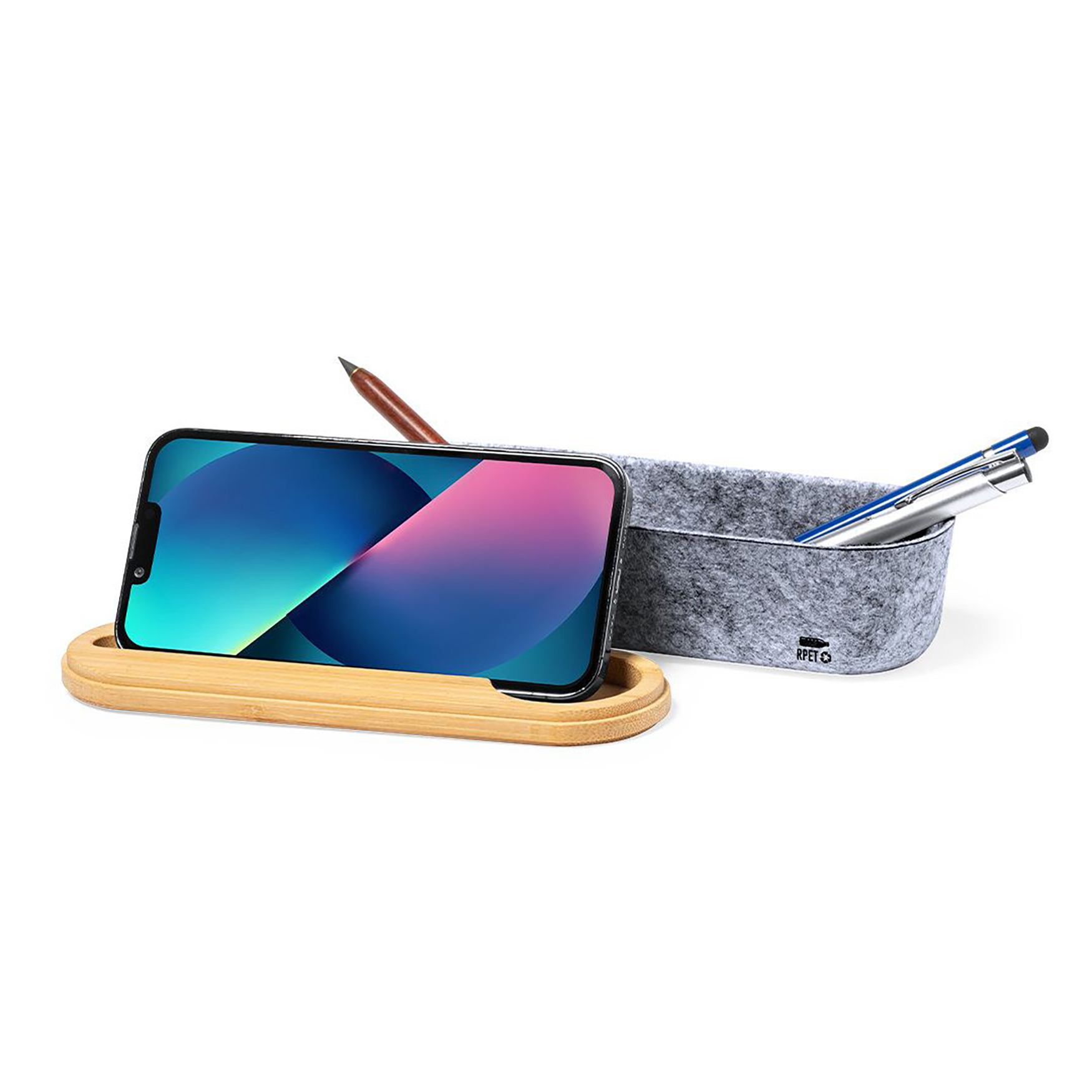 Etui Noah - RPET vilt design | Bamboe deksel | Smartphonehouder