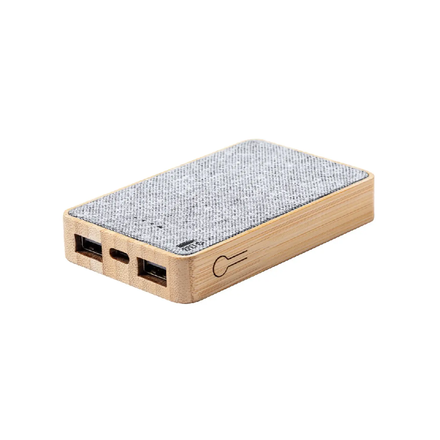 Batterie externe 5000 mAh RPET – Détail bambou | Double USB | Compacte