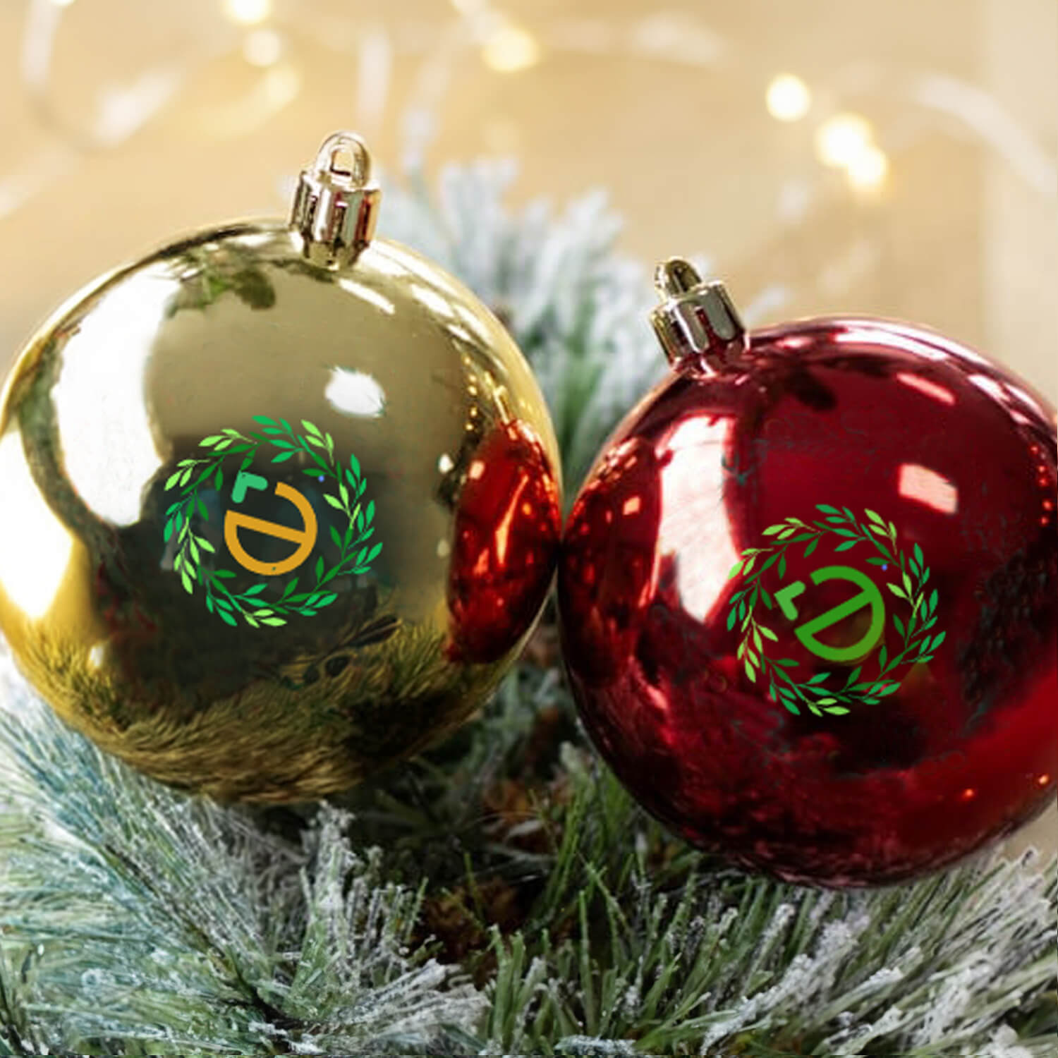 Kerstbal Eco – Glanzend | 80 mm | Gerecycled | Goud | Full-colour bedrukking
