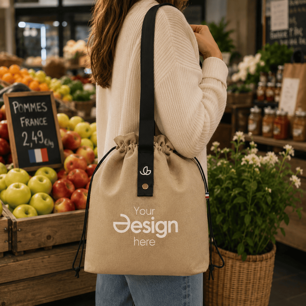 Borsa pranzo Goodjour cotone - 220 gr/m2| Prodotta in Francia | Cotone riciclato | Con chiusura a cordino