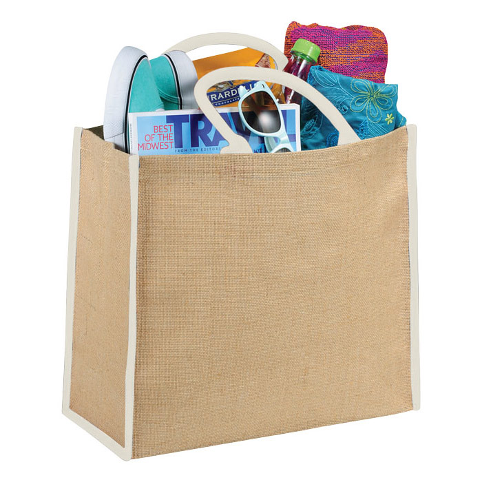 Borsa in juta | Grande | Con chiusura in velcro | 40 x 18 x 35 cm | Stampa 1 colore
